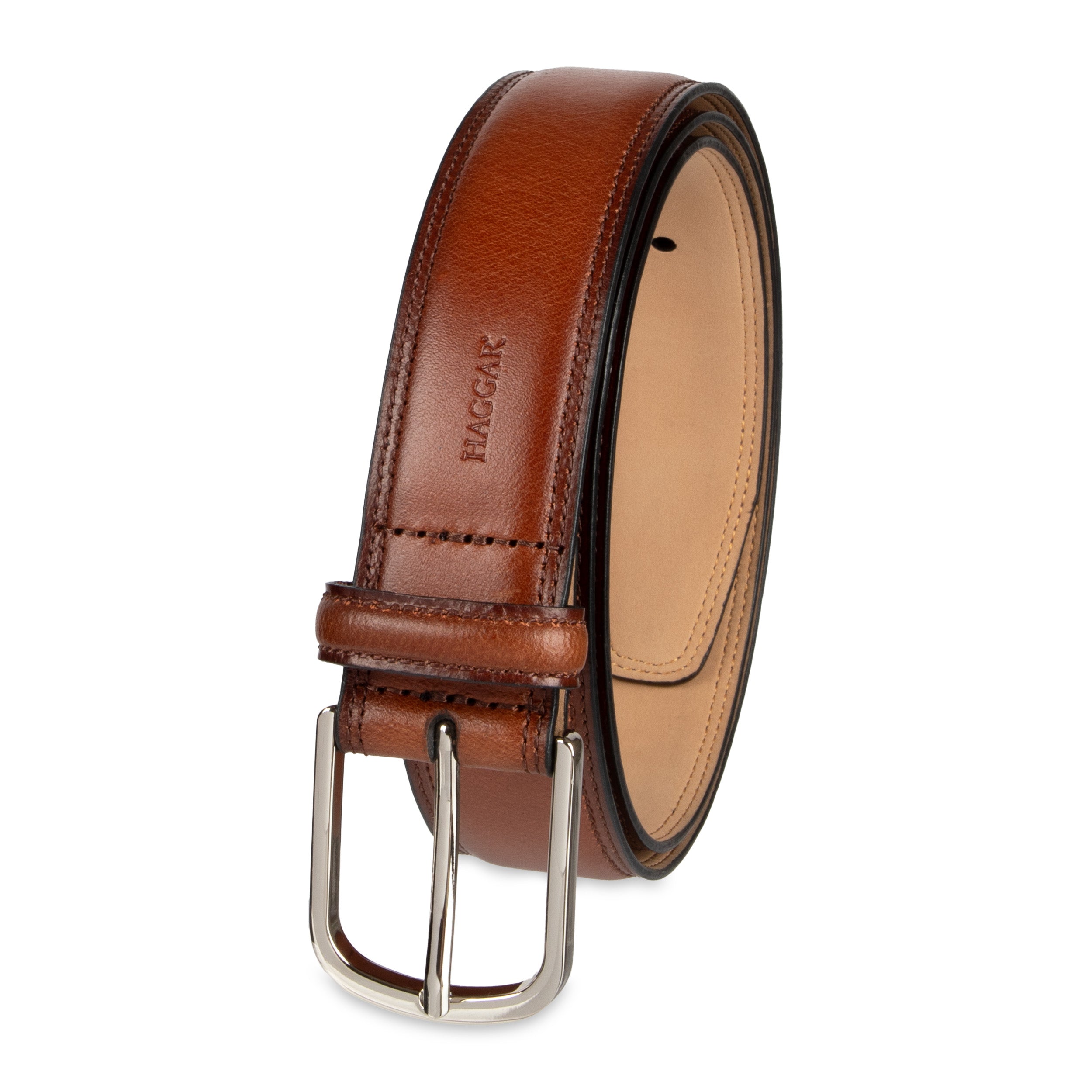 Leather Classic Stitch 35mm Dress Belt - Haggar.com#color_khaki