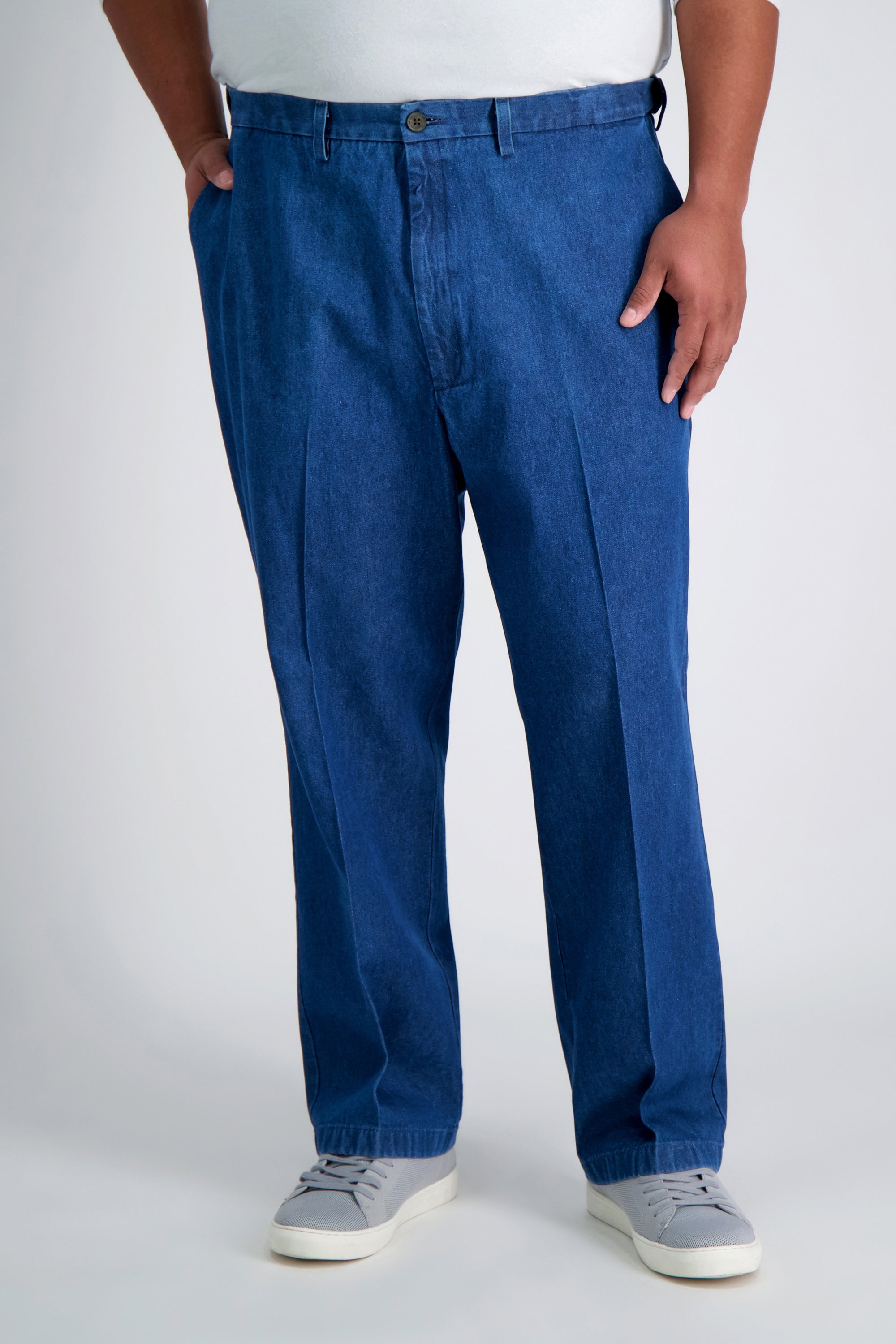 Haggar Big & Tall Work to Weekend Denim Pants, Flat Front in Light Stonewash | Size: 54 x 30 Haggar Big & Tall Work to Weekend Denim Pants, Flat Front in Light Stonewash | Size: 54 x 30