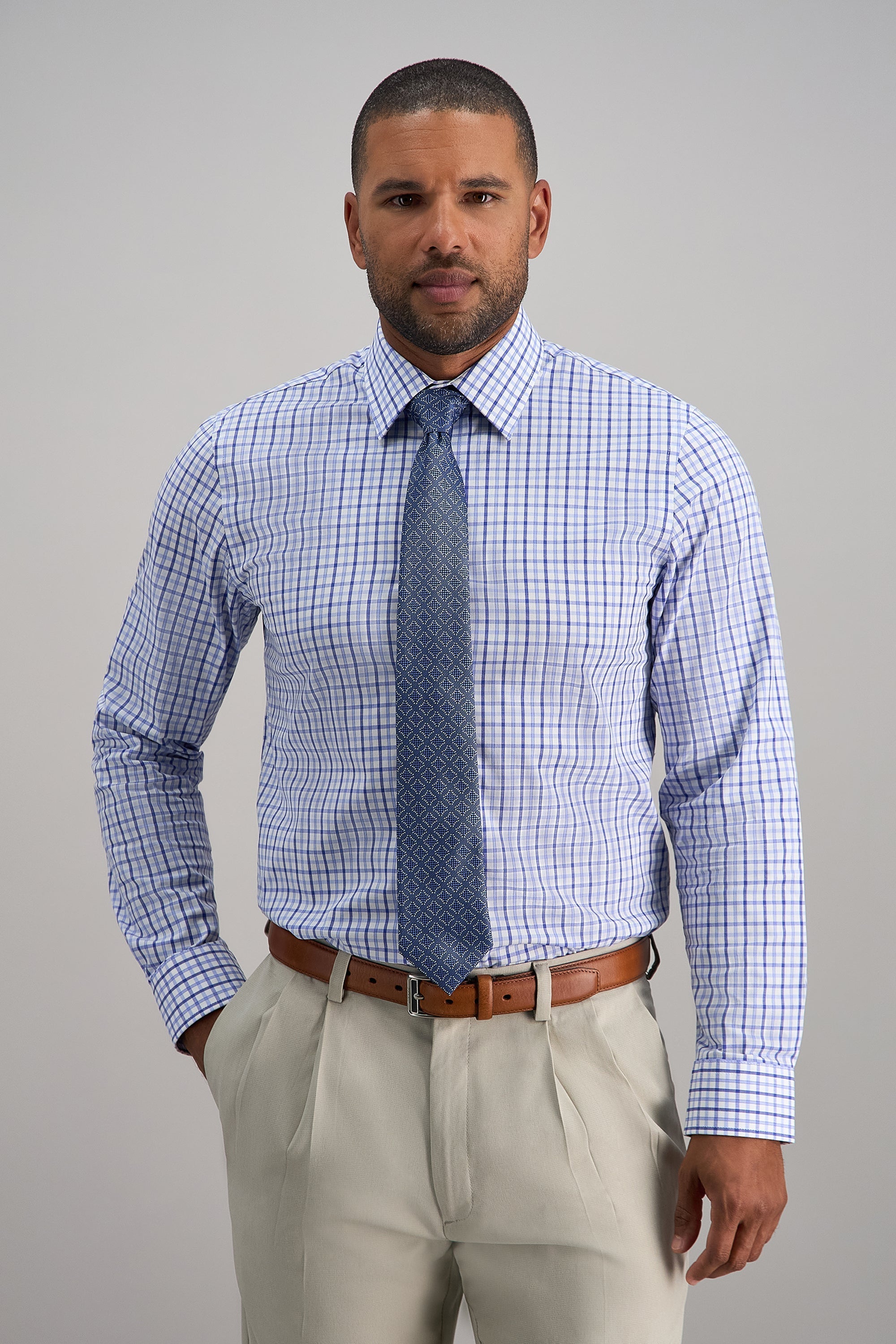 Premium Comfort Dress Shirt - Tonal Blue Check - Haggar.com