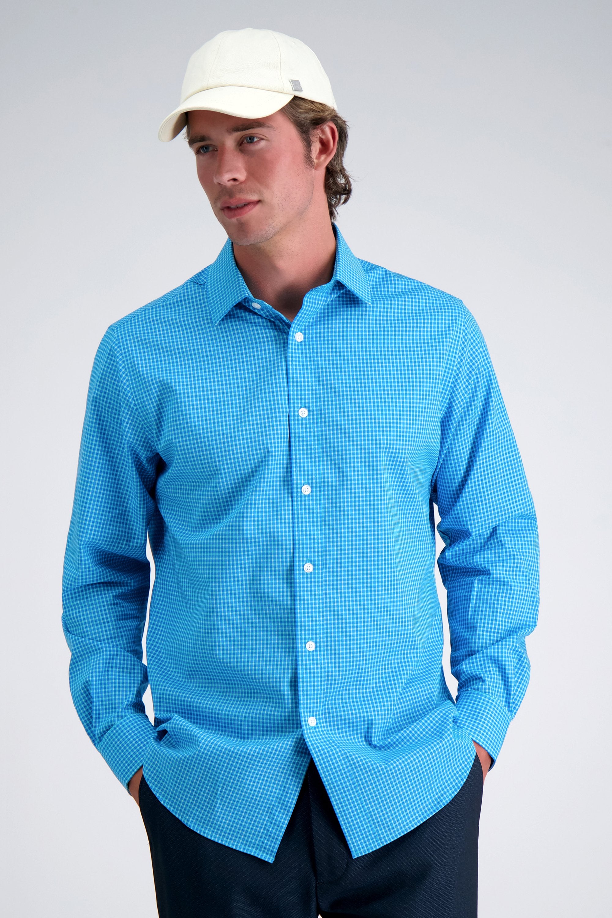 Premium Comfort Dress Shirt - Turquoise Check | Haggar.com