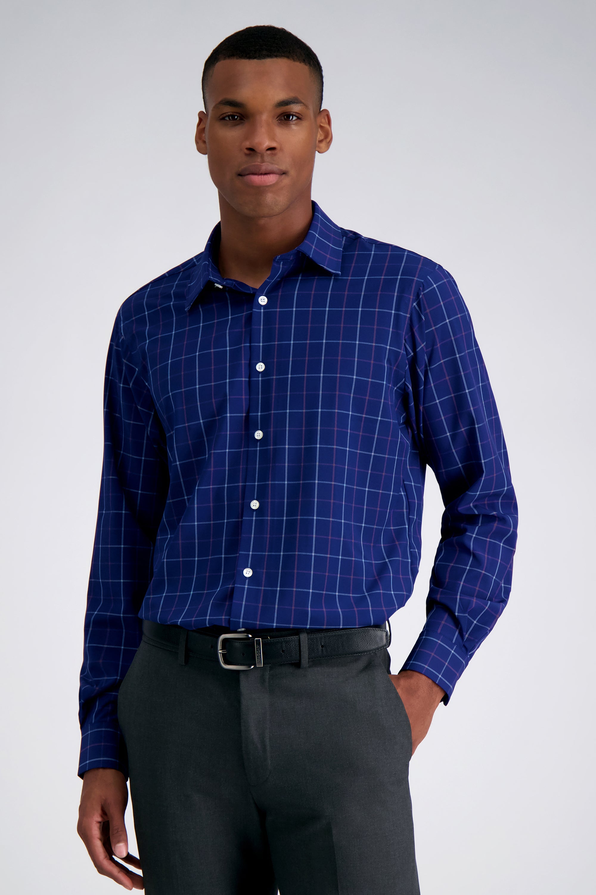 Smart Wash™ Dress Shirt - Navy Check, , hi-res#color_navy