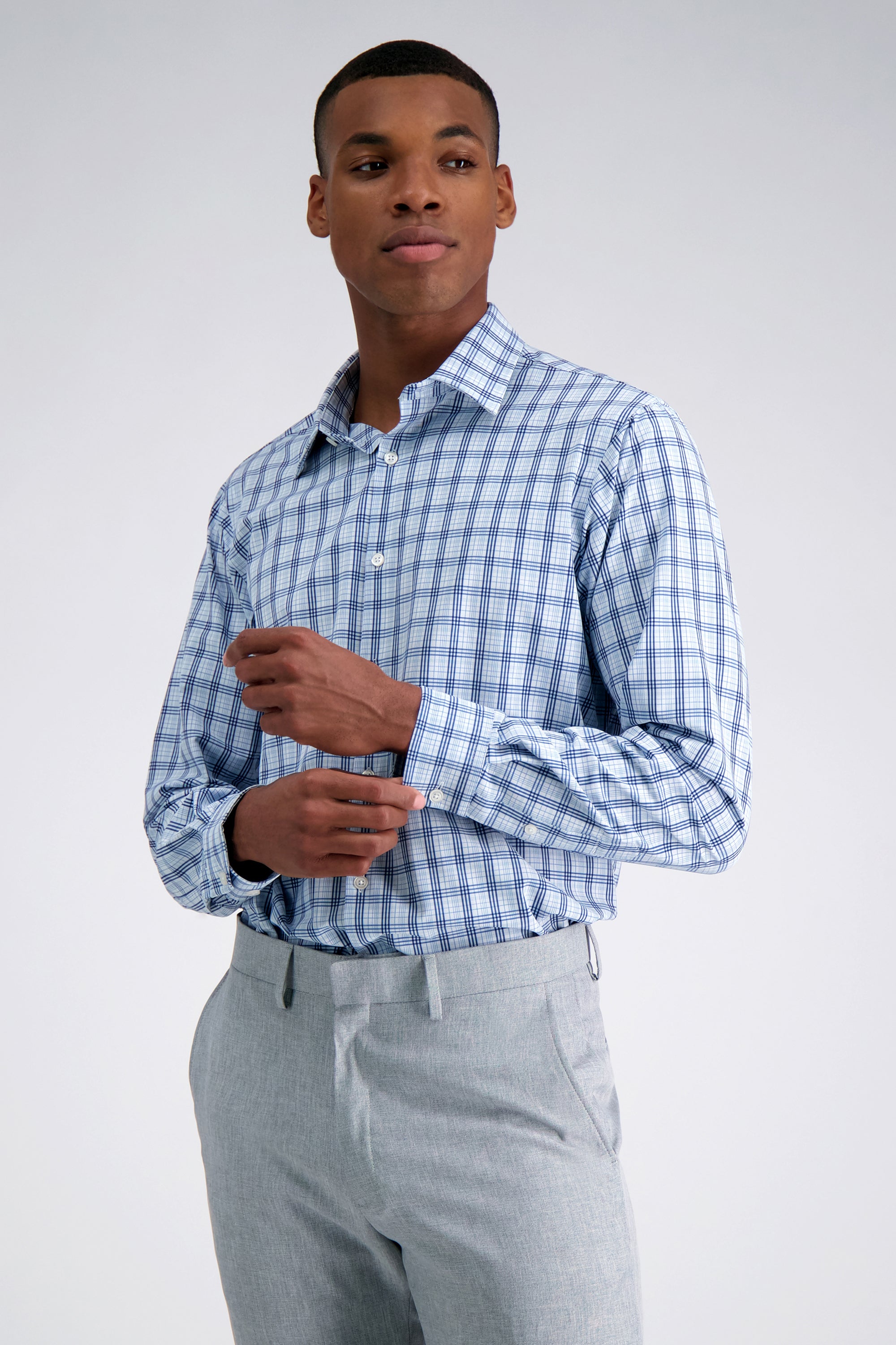Smart Wash™ Dress Shirt - Blue Plaid, , hi-res#color_chinchilla