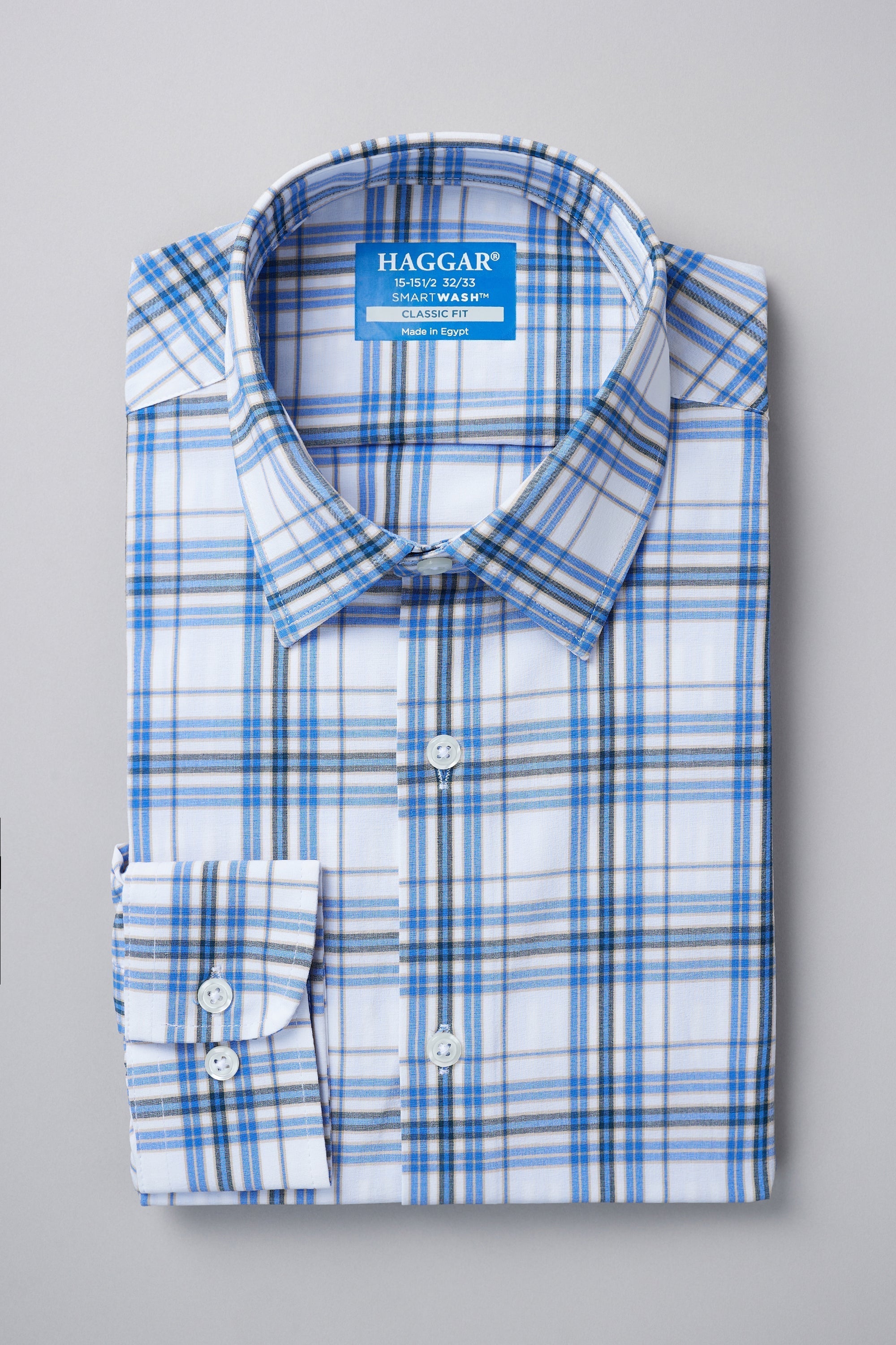 Smart Wash™ Dress Shirt - White & Blue Plaid - Haggar.com