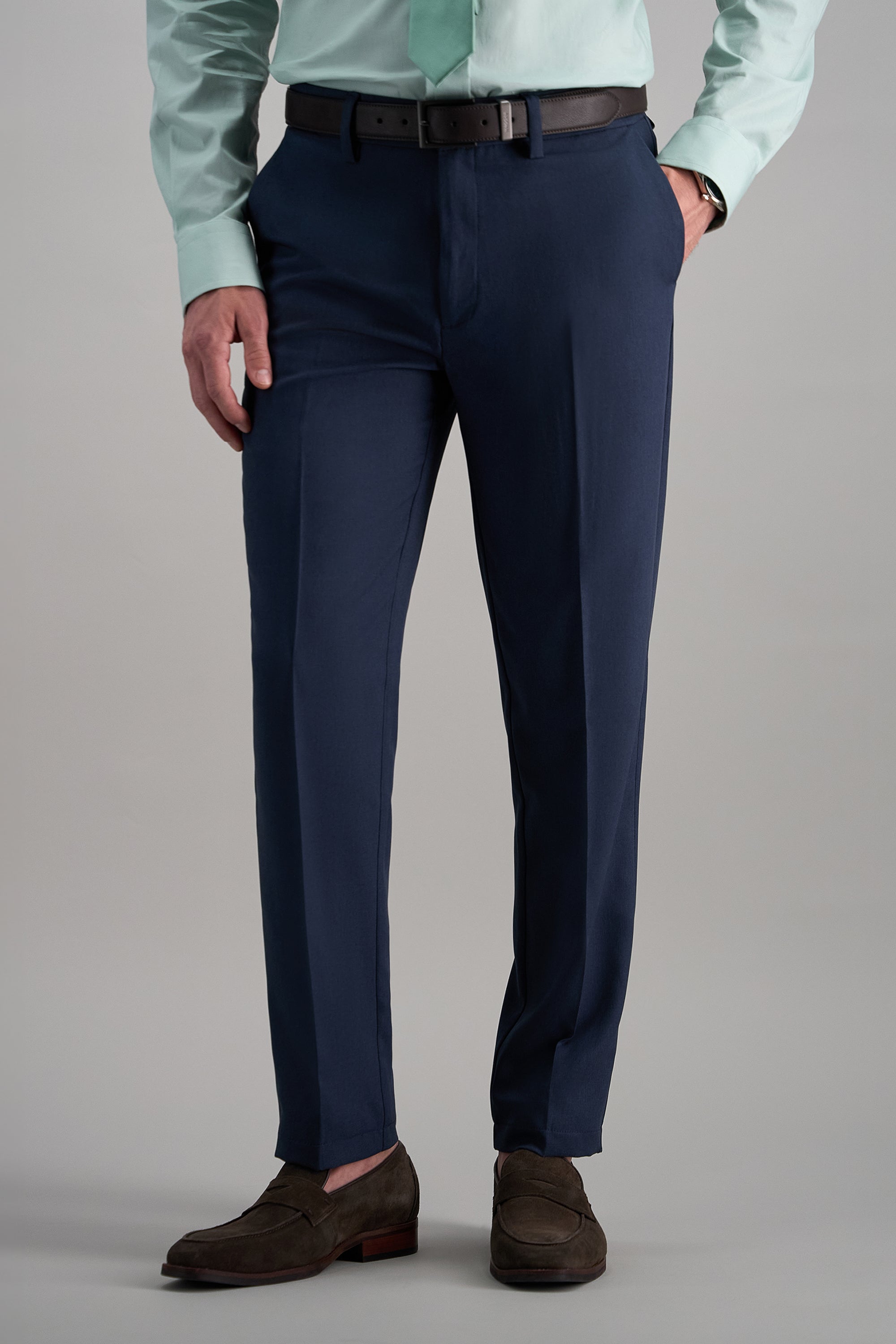 Haggar Cool Right Performance Flex Pants, Flat Front in Dark Navy