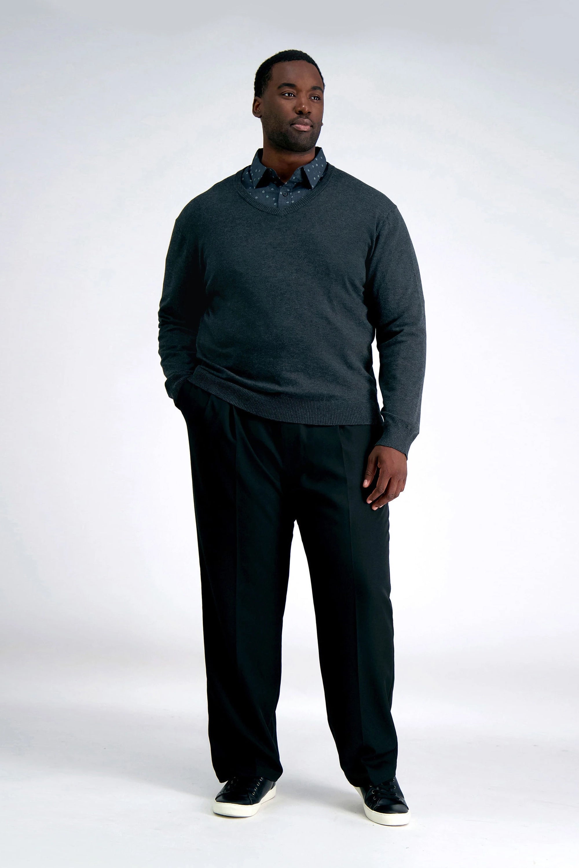 Haggar Big & Tall Cool 18 Pro Pants, Pleated Front in Black | Size: 50 X 29