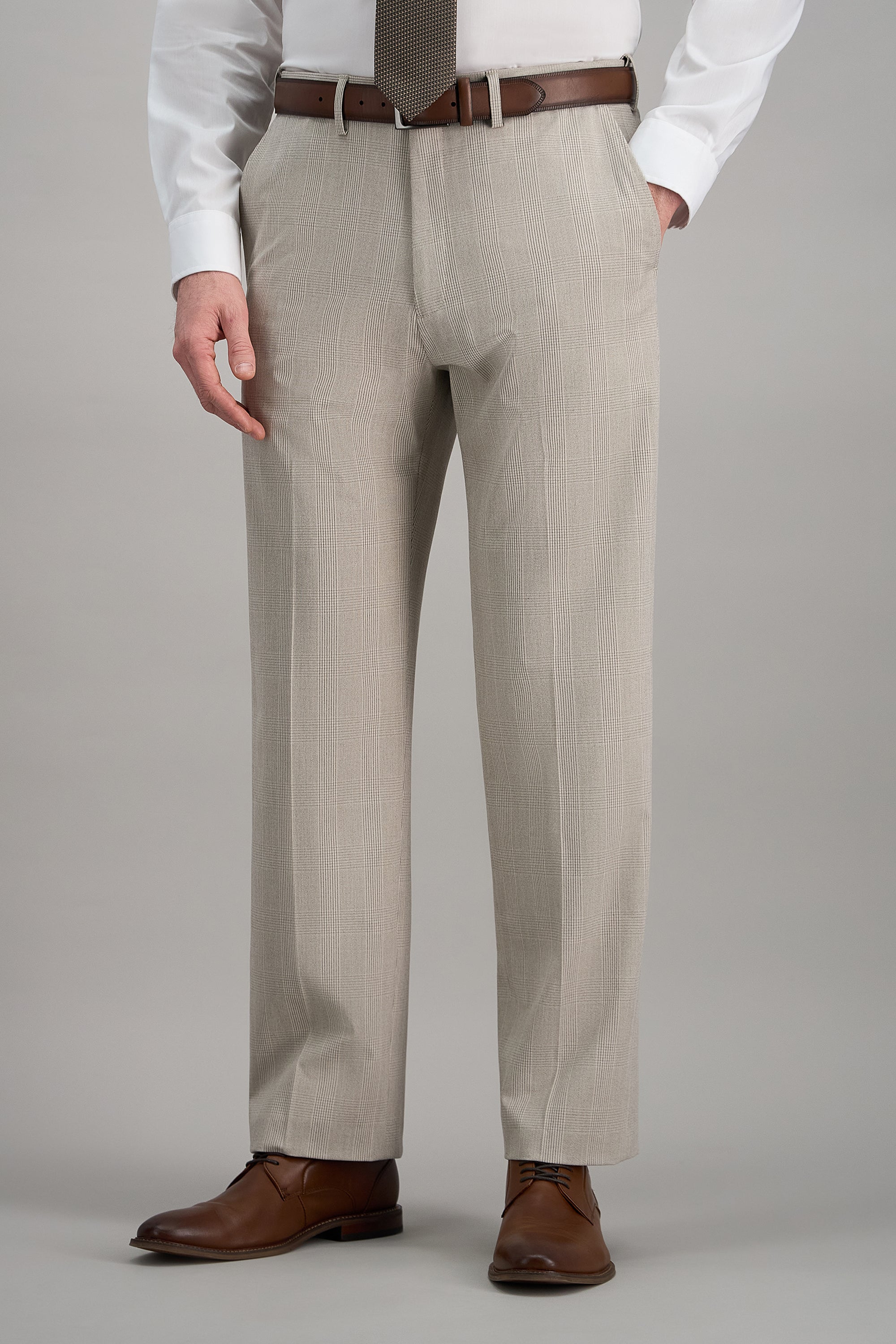 Haggar Premium Stretch Glen Plaid Dress Pants in Stone | Size: 36 X 34