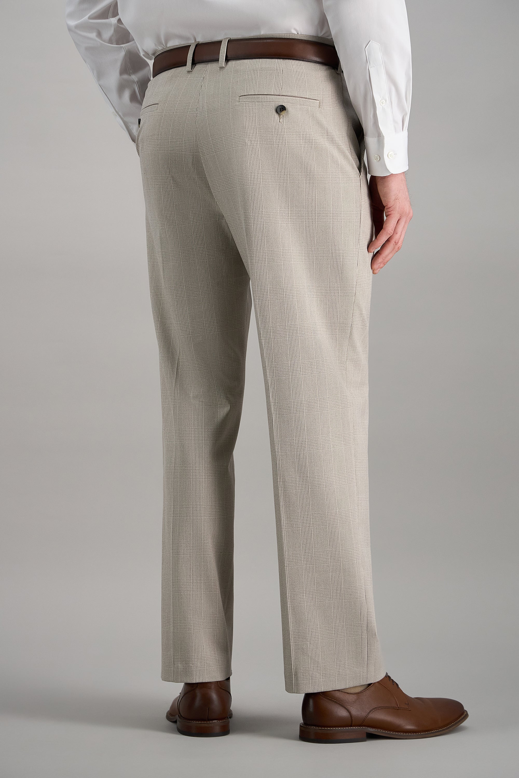 Haggar.com J.M. Haggar™ premium stretch glen plaid dress pants, men's formal tailored trousers with classic pattern and comfortable fit.#color_stone
