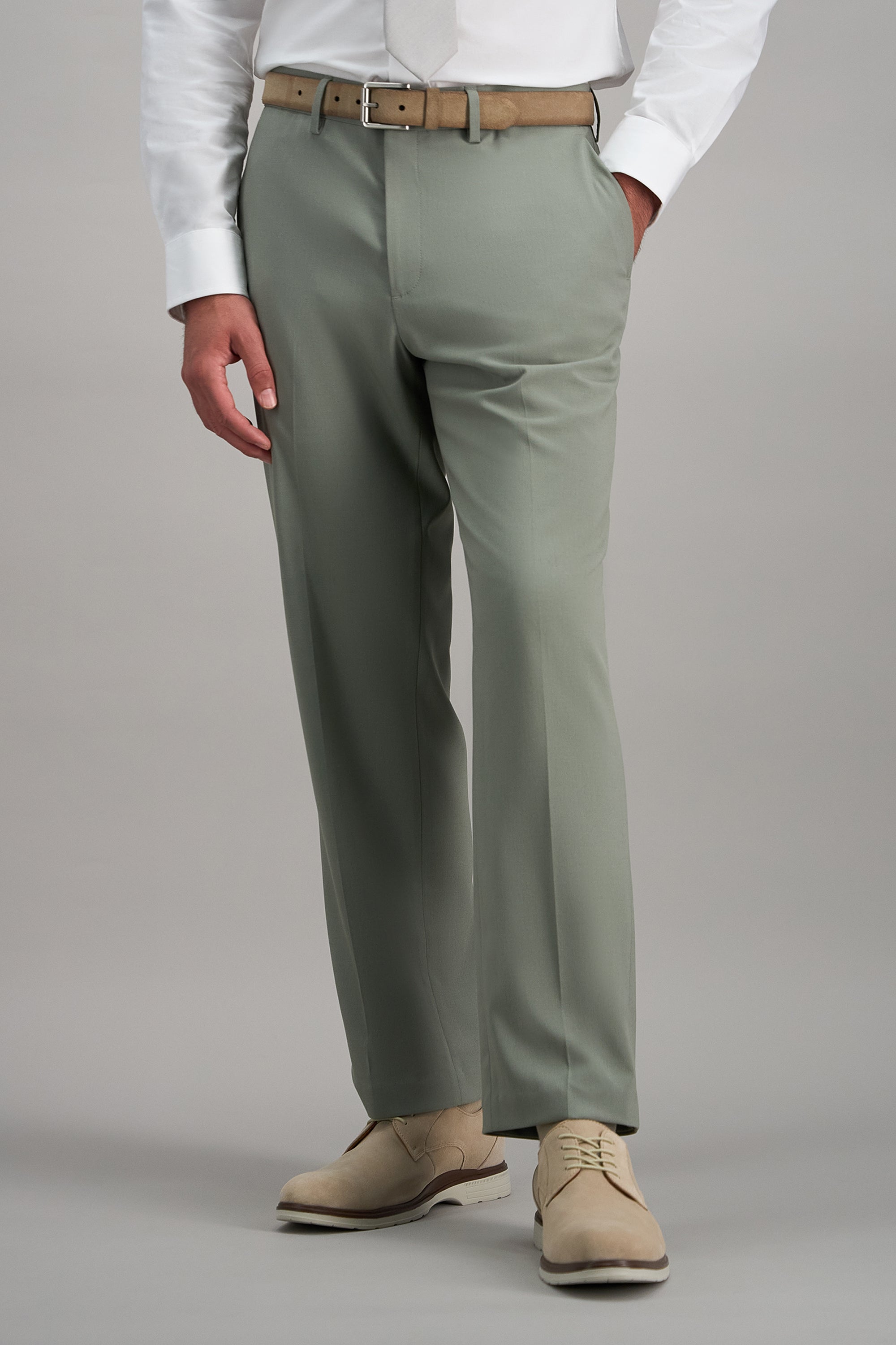 Haggar Premium Stretch Plaid Weave Dress Pants in Olive