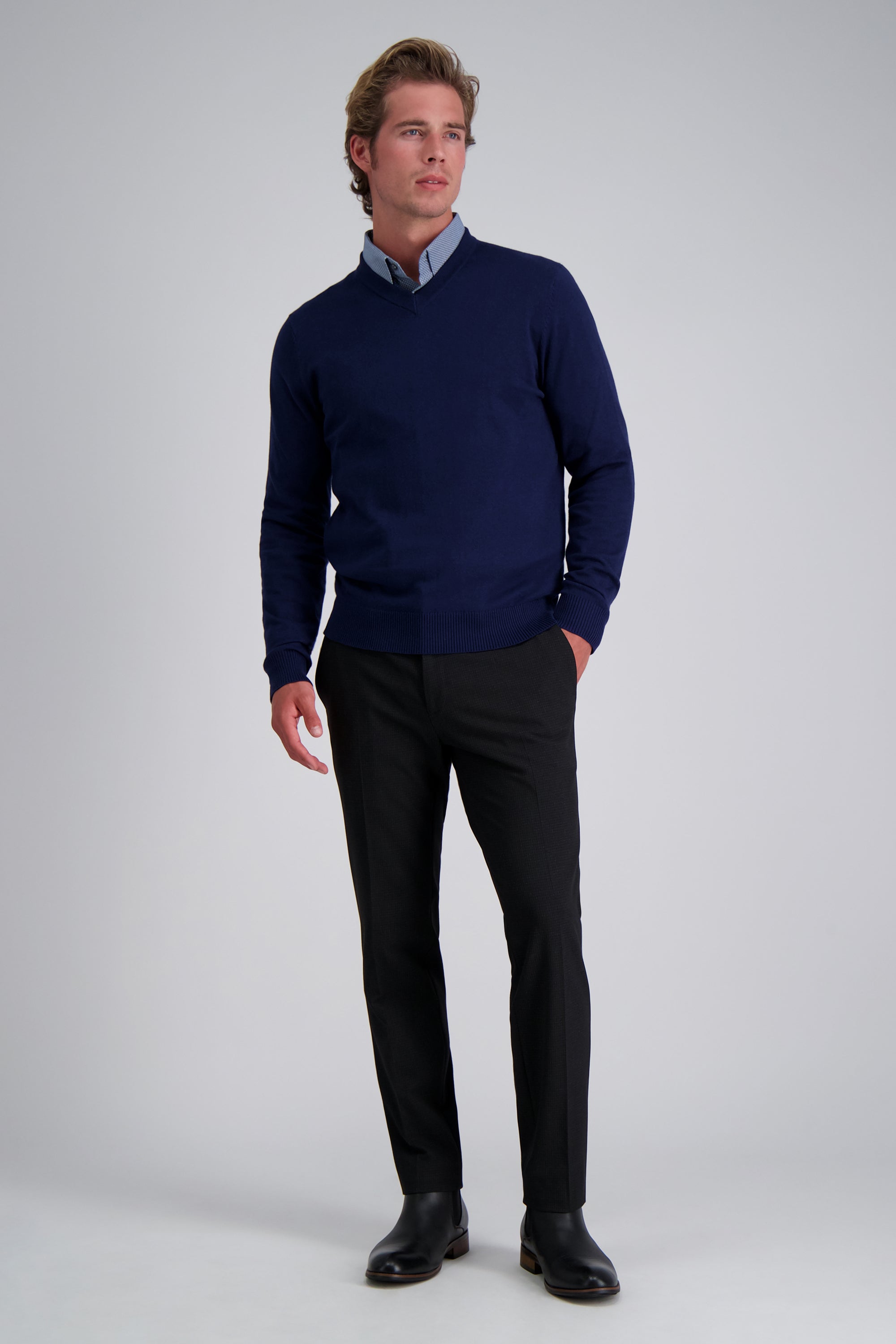 Long Sleeve V-Neck Sweater - Haggar.com