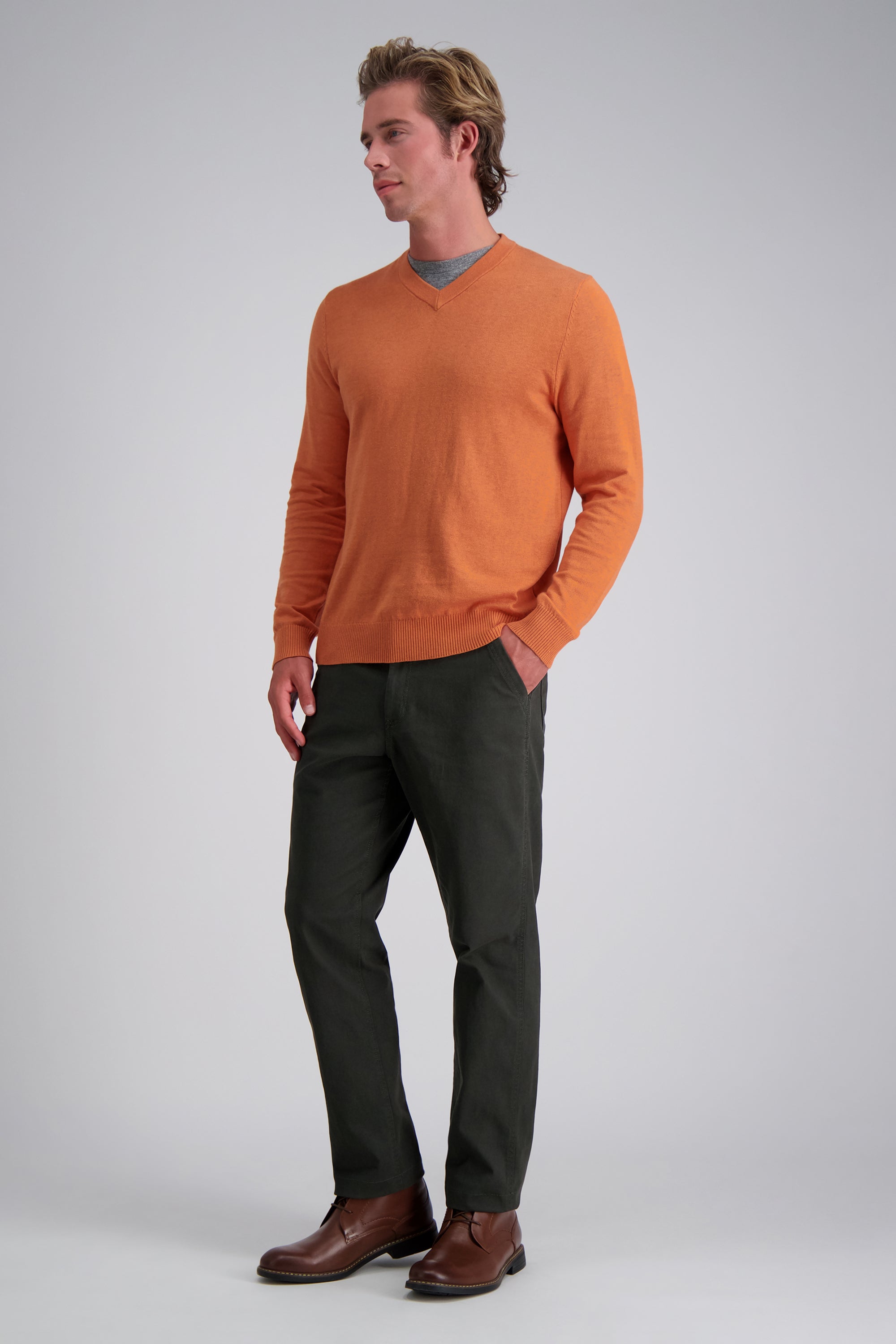 Long Sleeve V-Neck Sweater - Haggar.com
