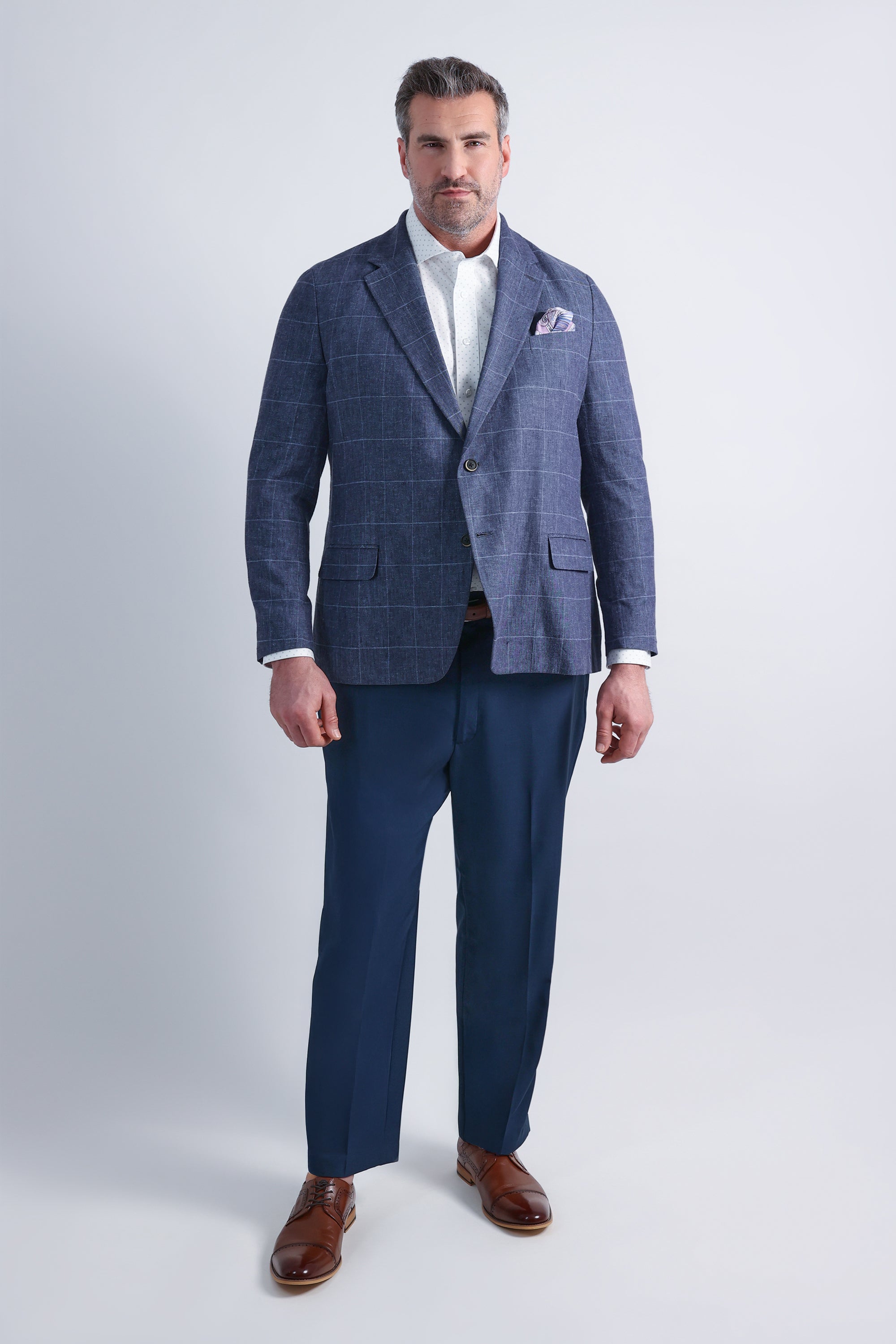 Big & Tall J.M. Haggar Plaid Windowpane Linen Sport Coat, , hi-res#color_chambray