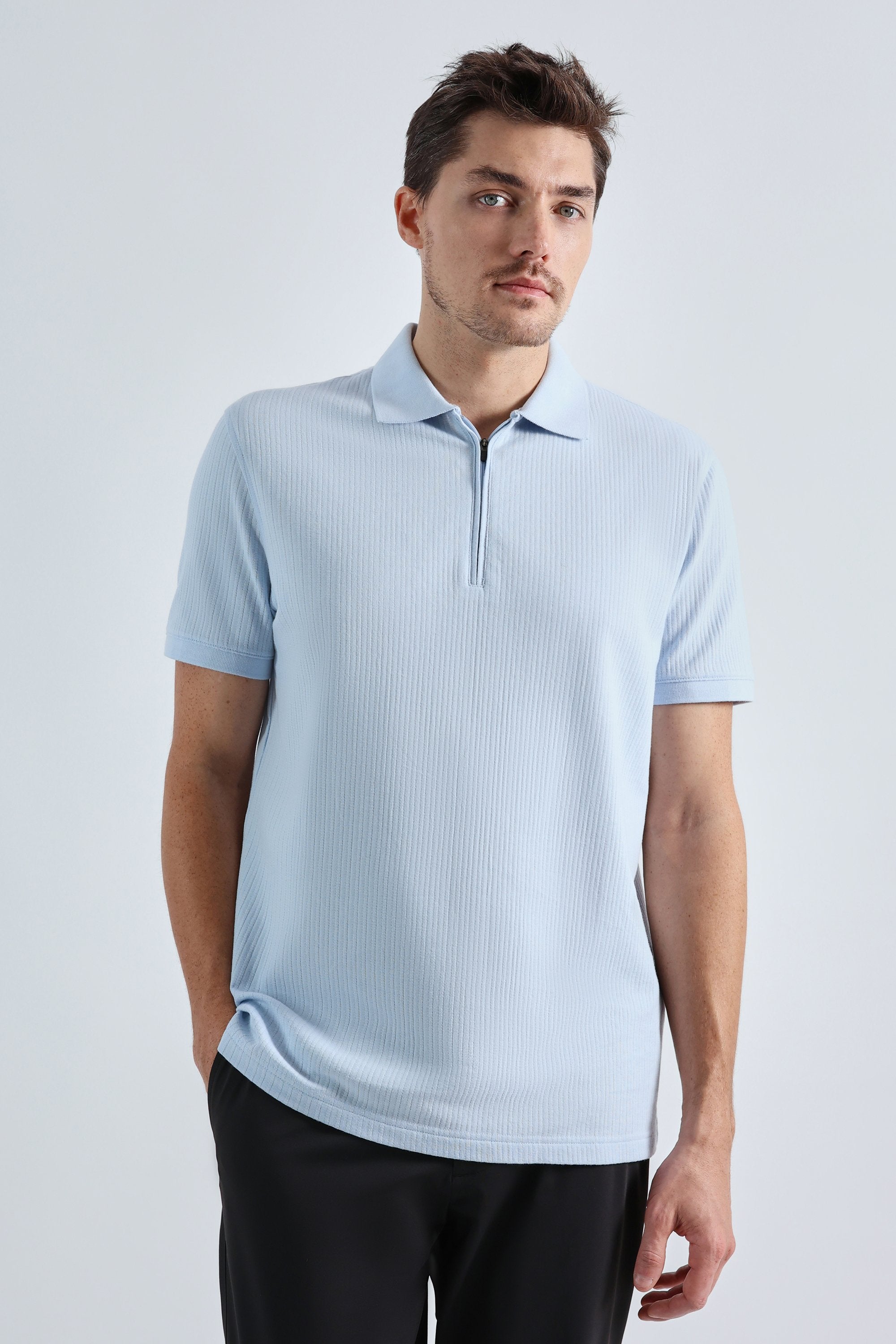 Premium Comfort Quarter Zip Jacquard Polo, , hi-res