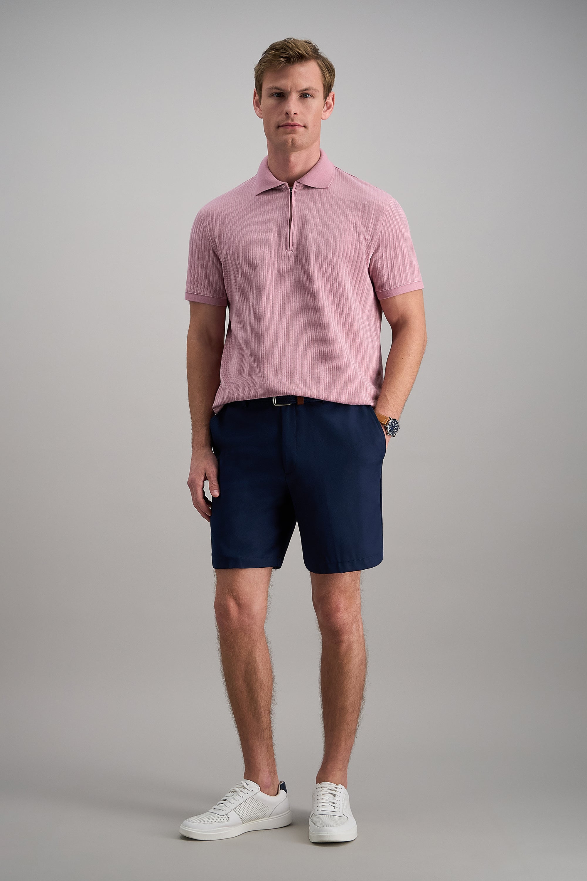 Premium Comfort Quarter Zip Jacquard Polo - Haggar.com#color_pink