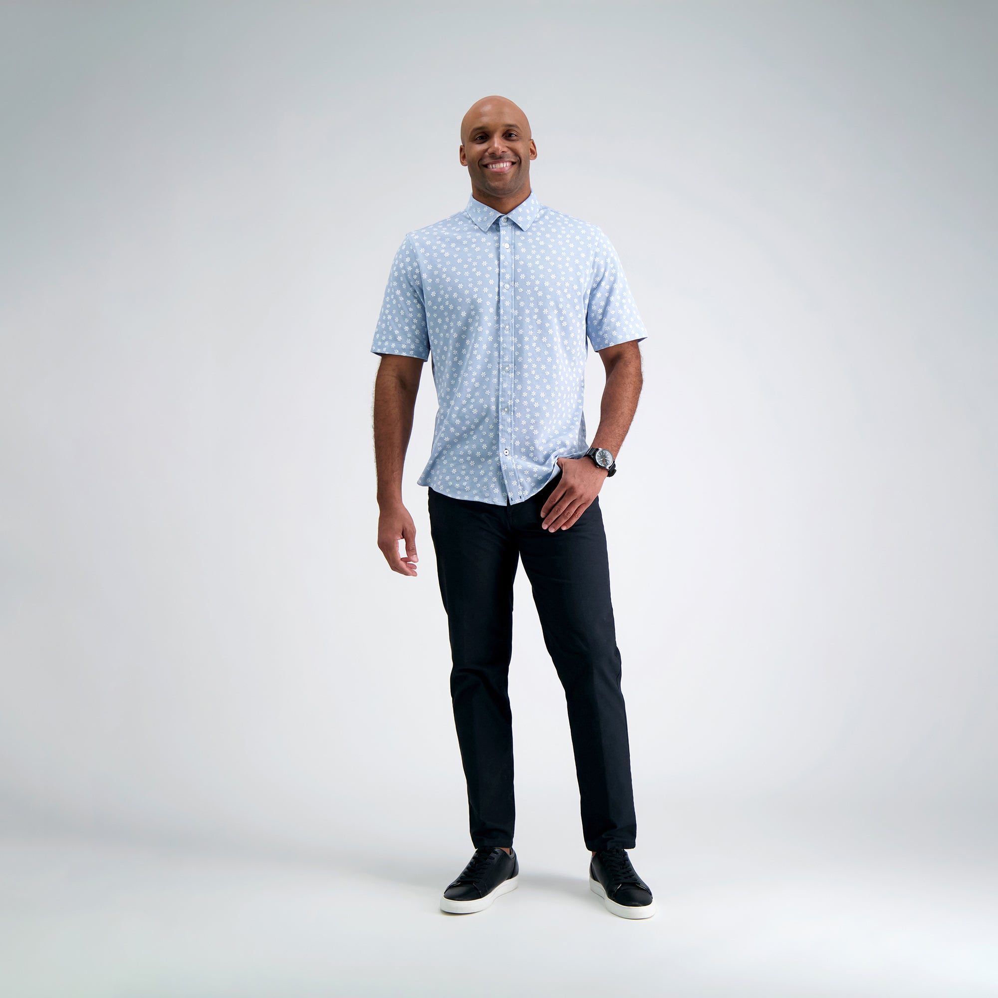 Pique Button Down Shirt - Floral Stamp, , hi-res