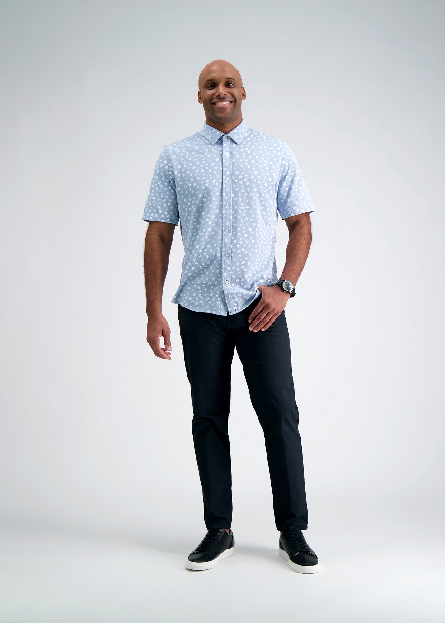 Pique Button Down Shirt - Floral Stamp, , hi-res#color_light blue