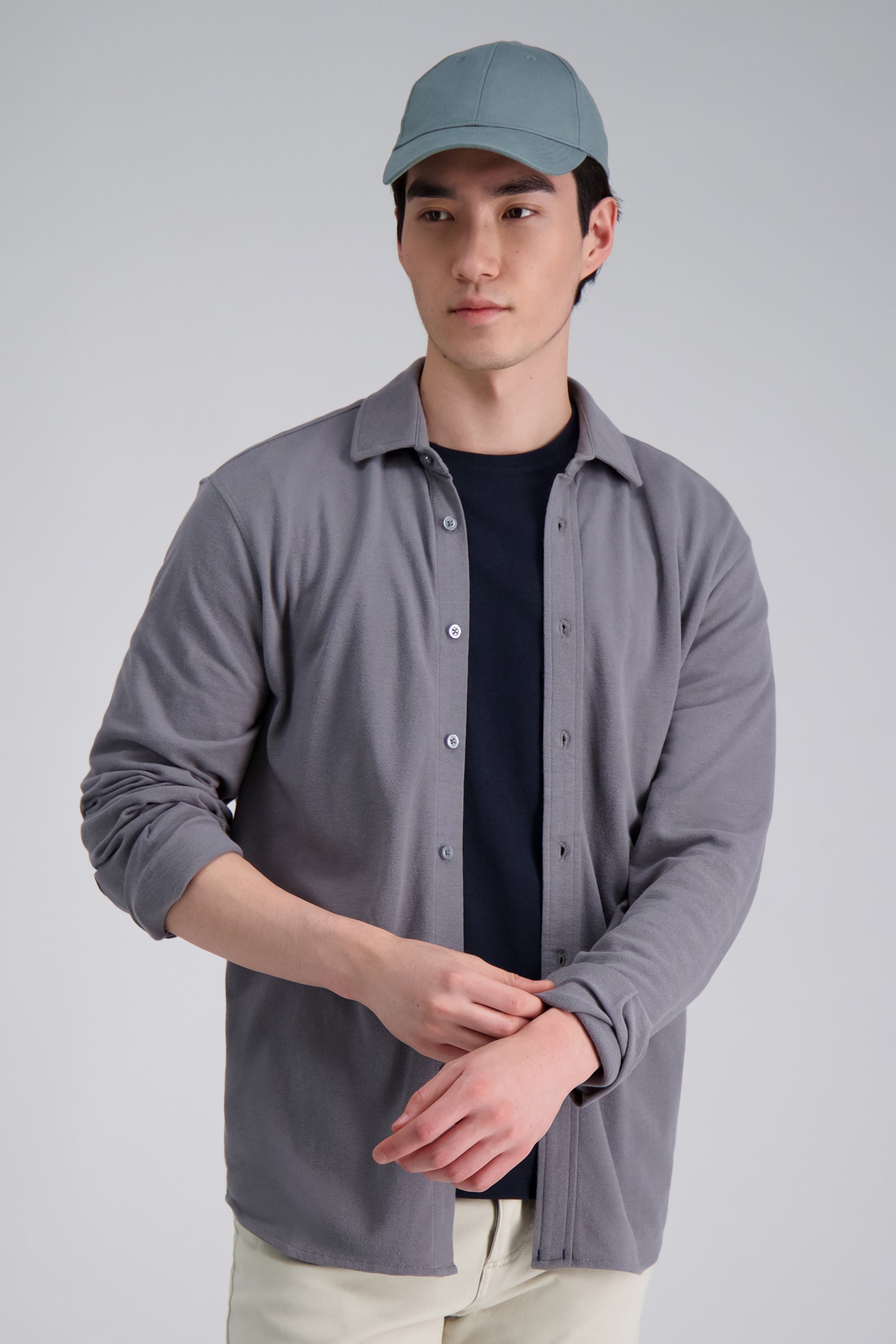 Long Sleeve Pique Shirt - Grey