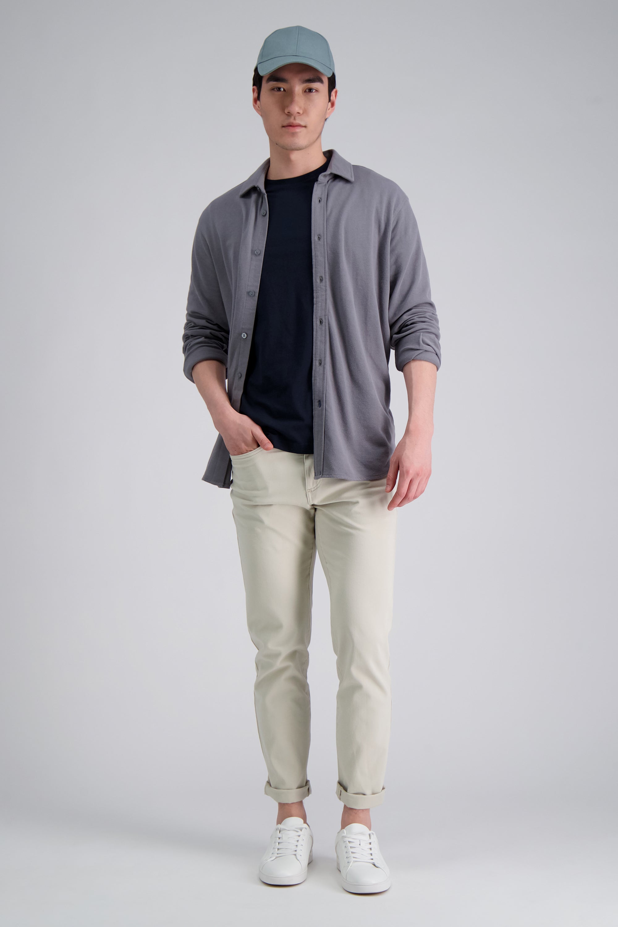 Long Sleeve Pique Shirt - Grey - Haggar.com#color_medium grey