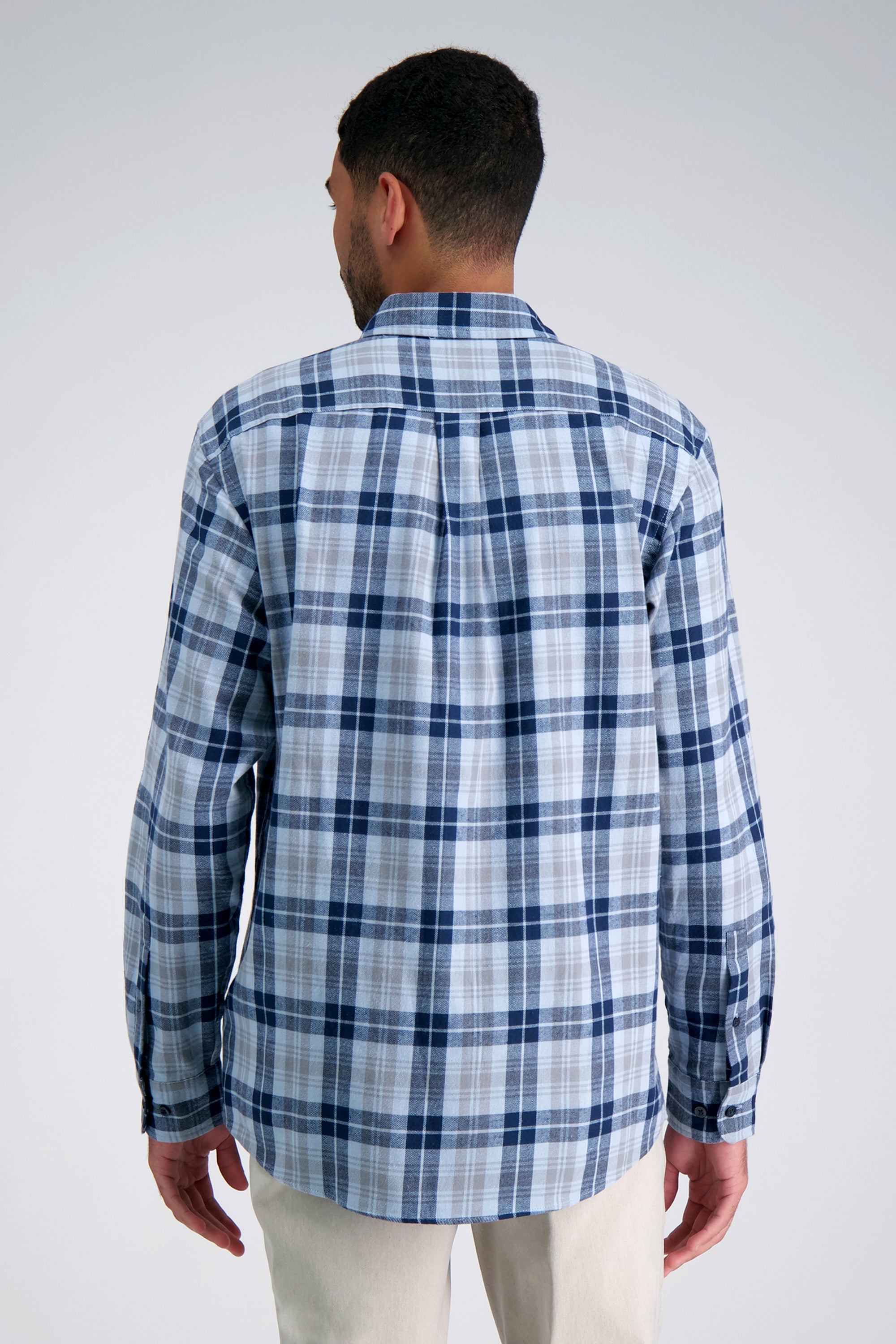 Long Sleeve Flannel Plaid Shirt - Navy