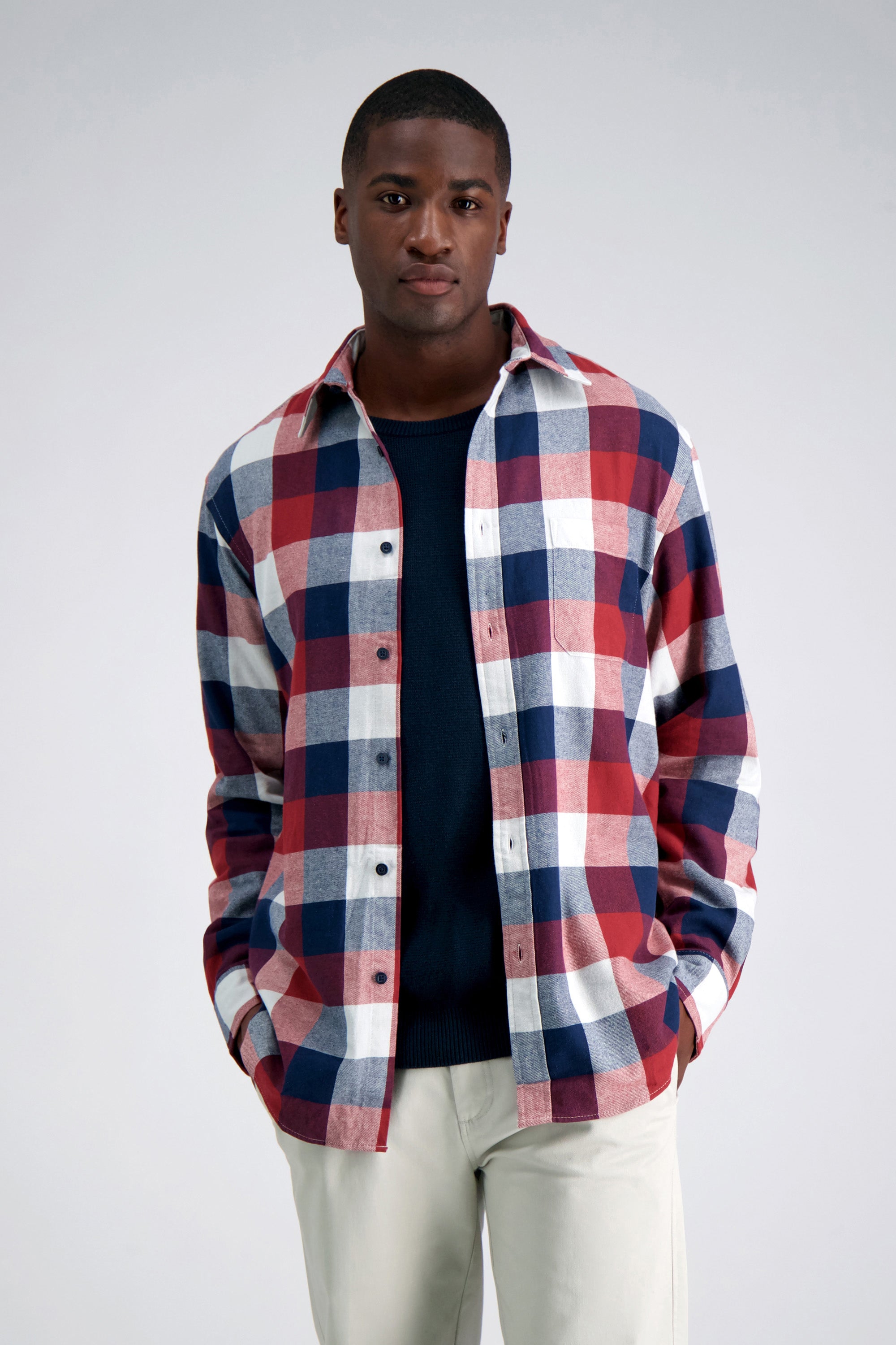 Haggar Long Sleeve Flannel Shirt in Red | Size: Large Haggar Long Sleeve Flannel Shirt in Red | Size: Large