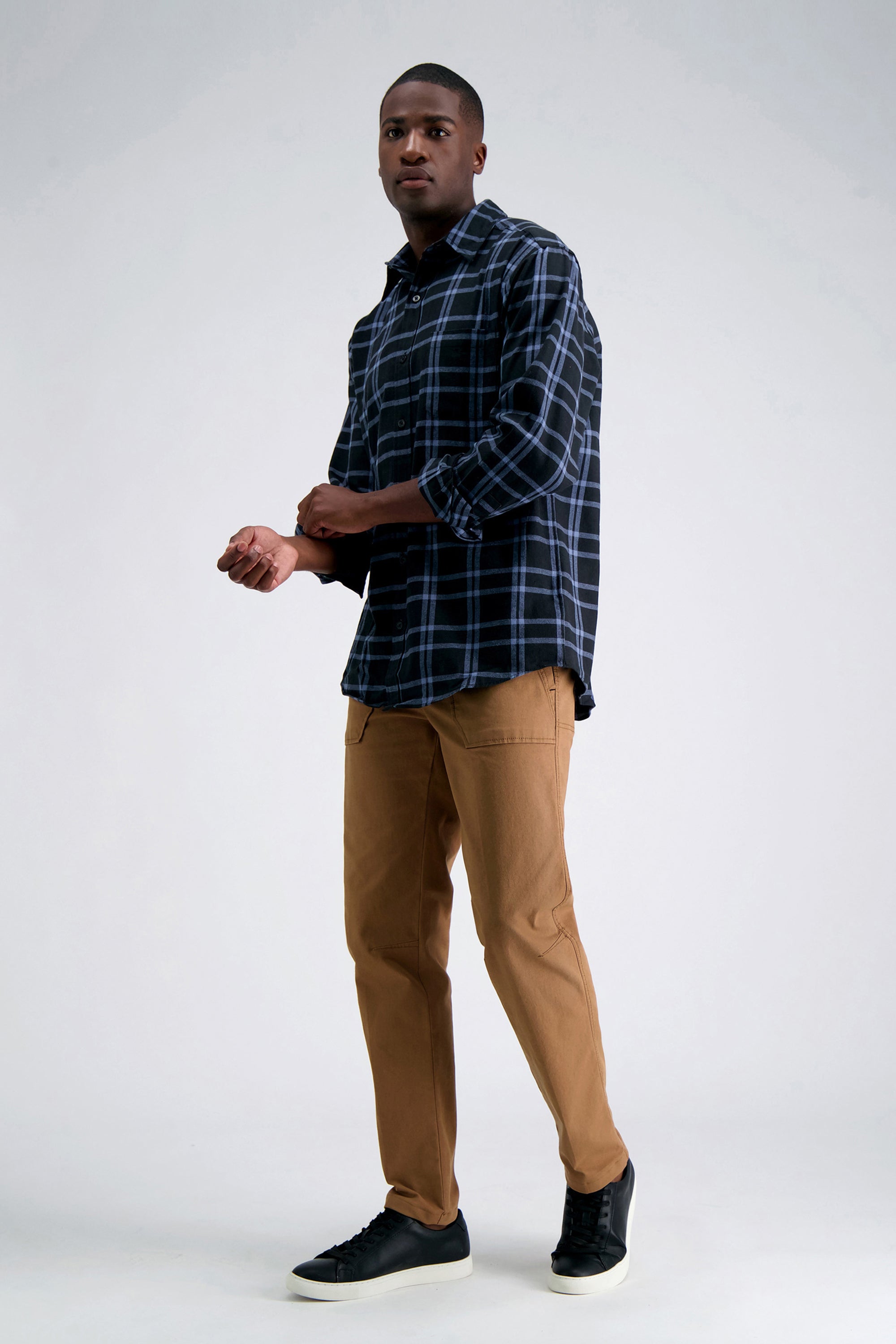 Long Sleeve Flannel Shirt - Dark Blue - Haggar.com