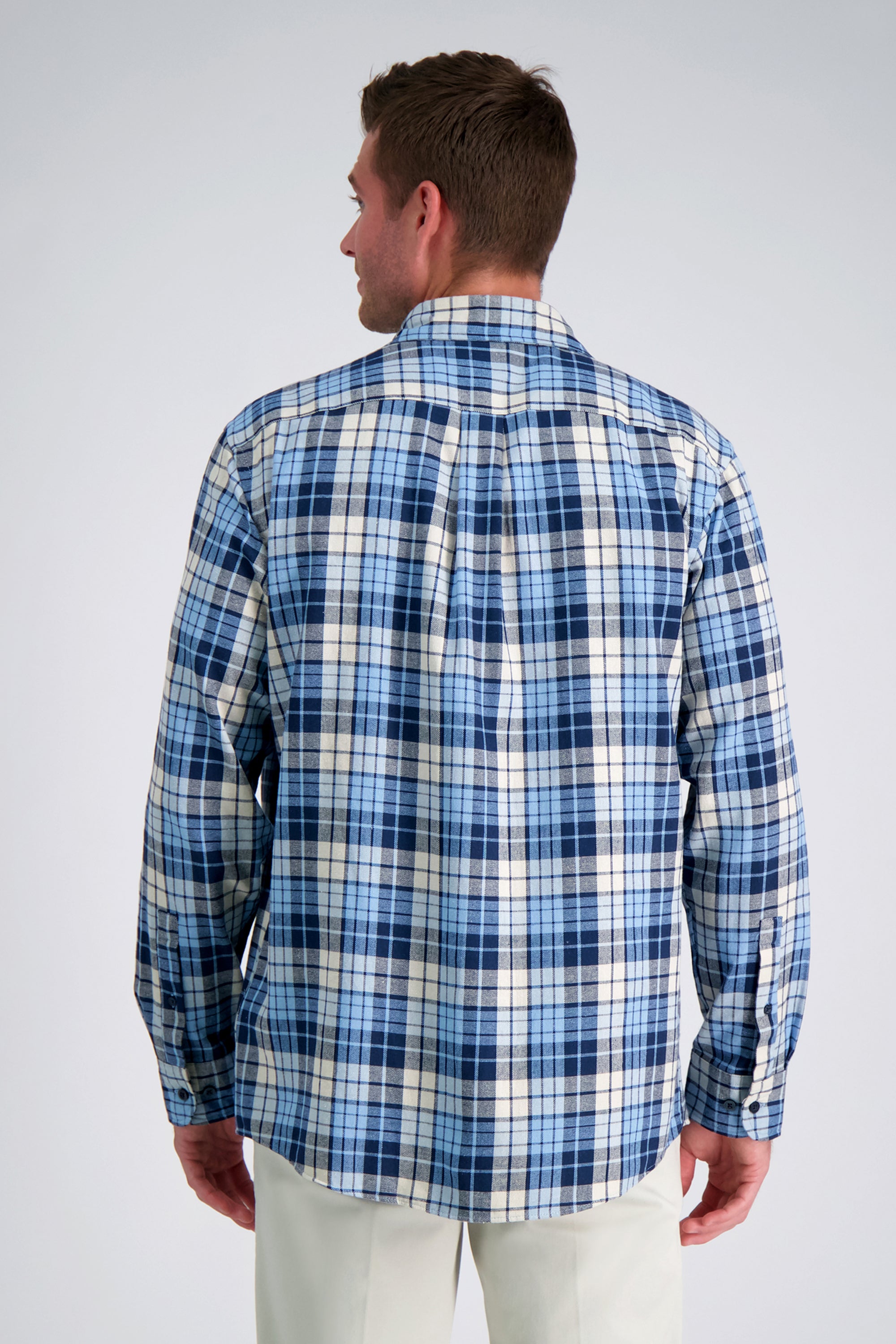Long Sleeve Flannel Plaid Shirt - color_blue#color_blue