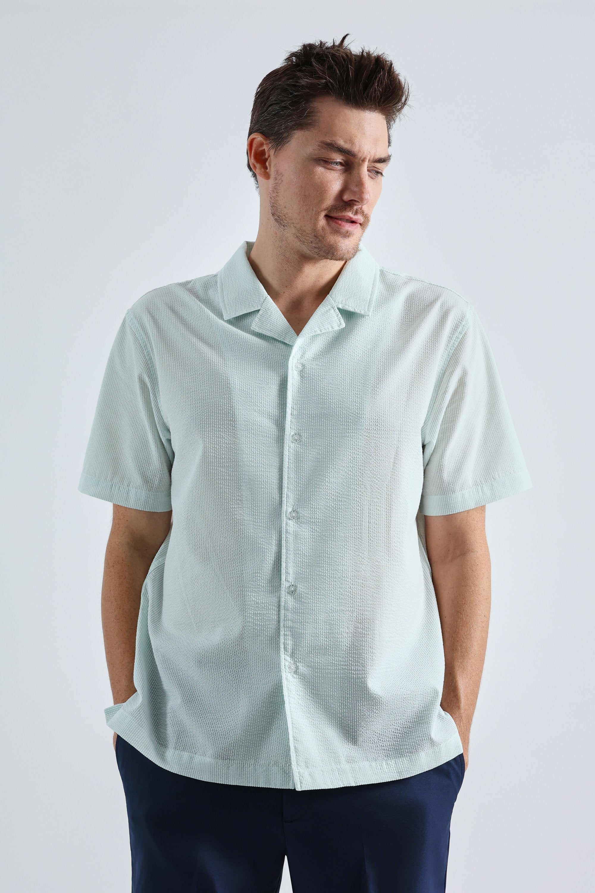 Short Sleeve Seersucker Camp Shirt, , hi-res