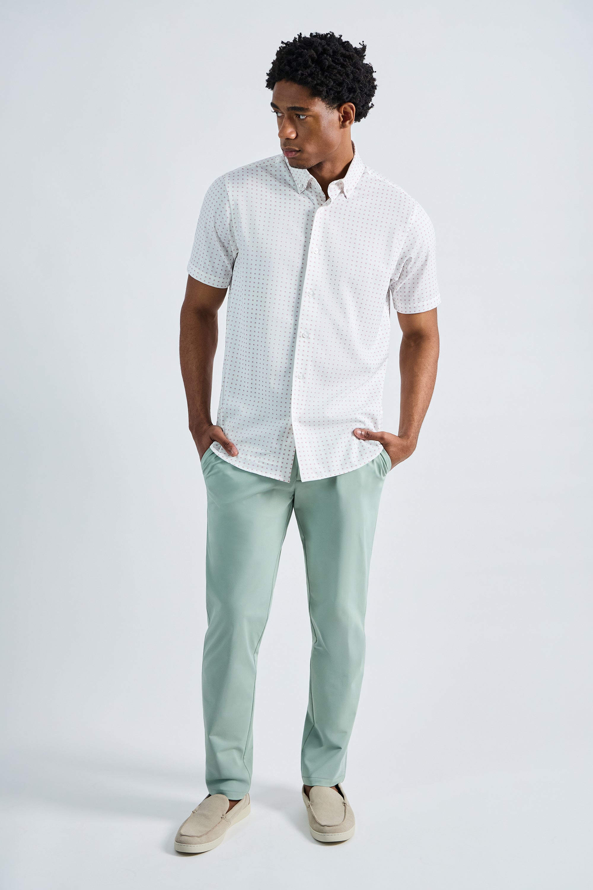 Short Sleeve Performance Button-Down Shirt, , hi-res