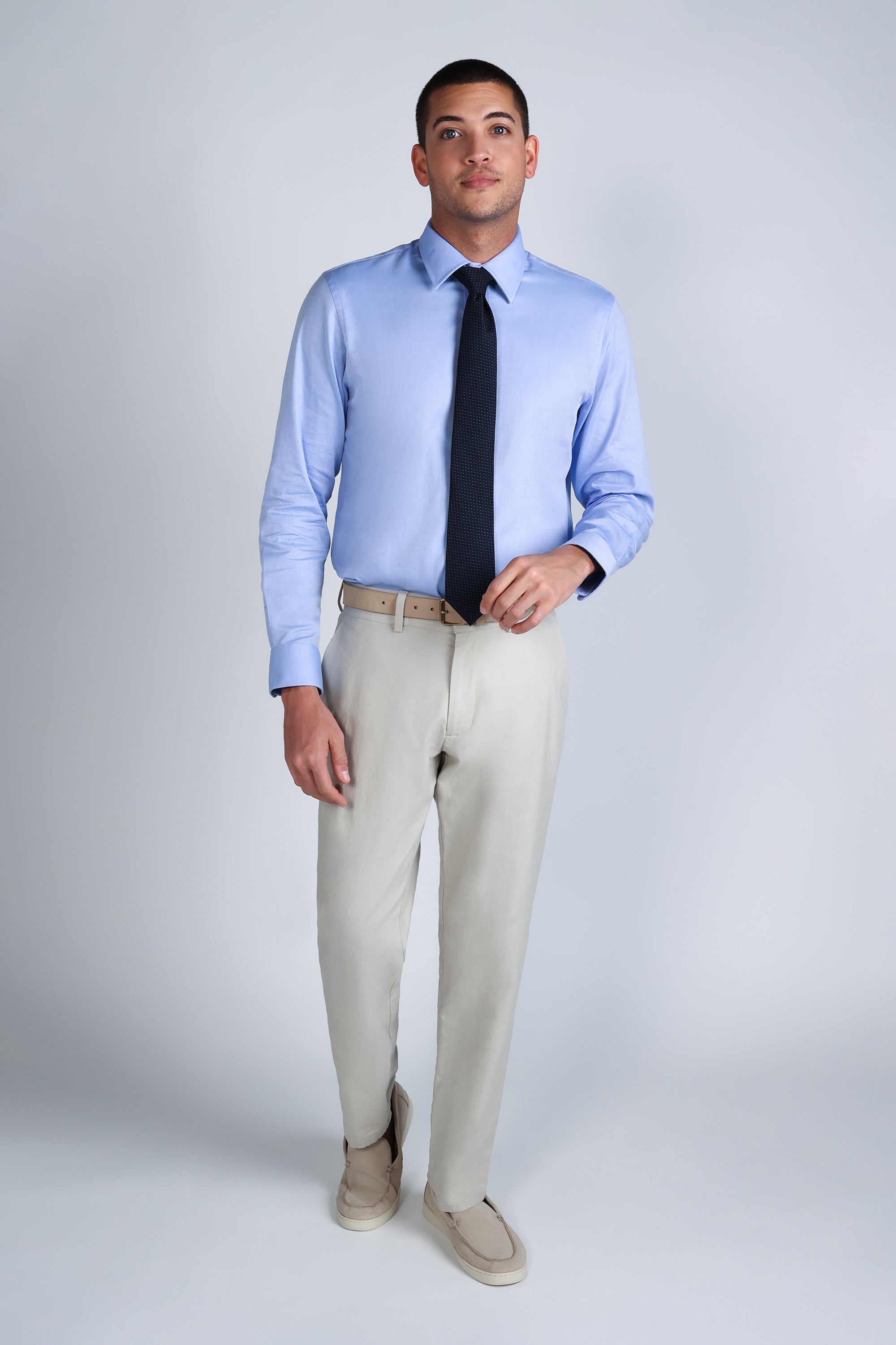 Premium Comfort Dress Shirt - Blue Herringbone , , hi-res