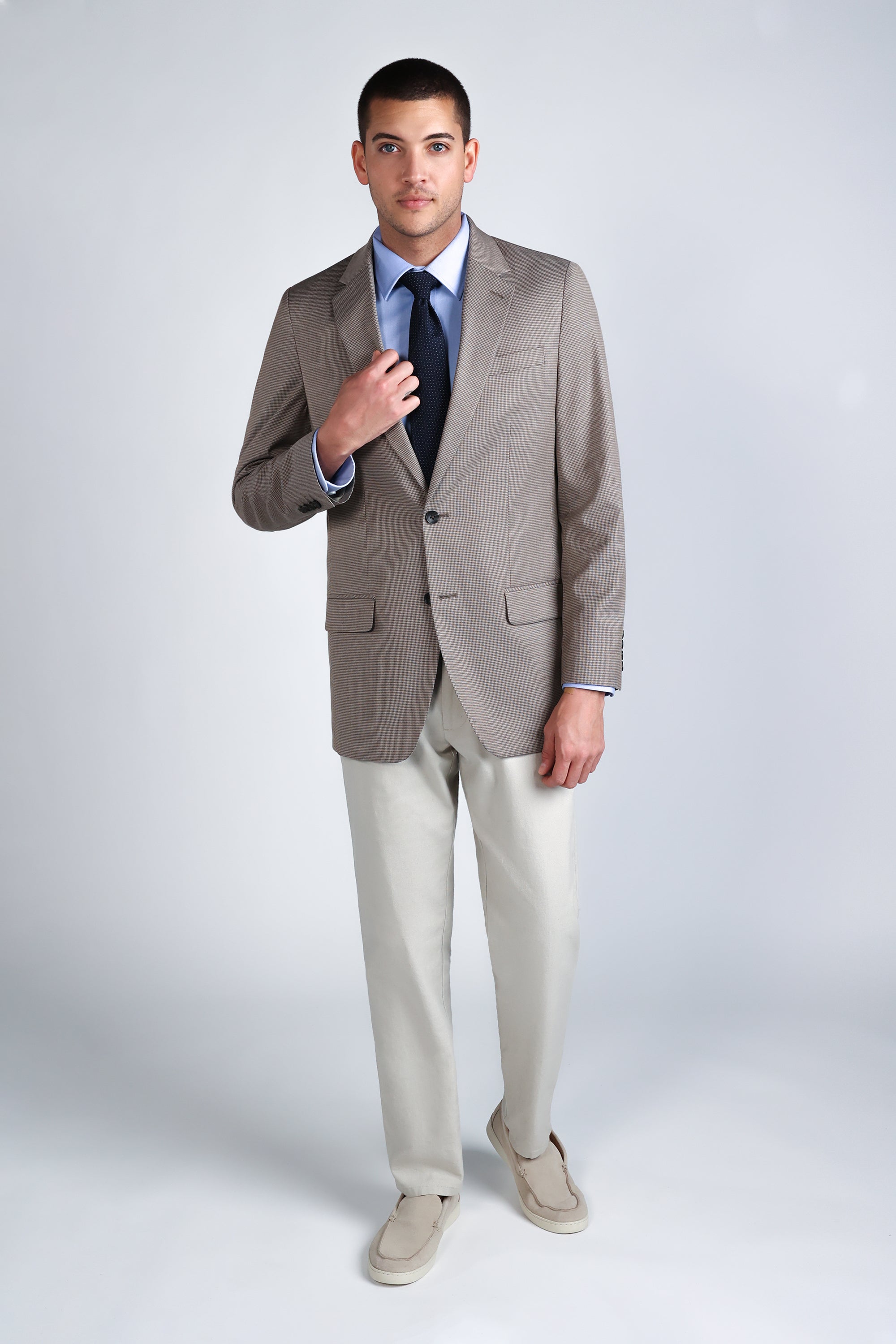 Premium Comfort Dress Shirt - Blue Herringbone , , hi-res
