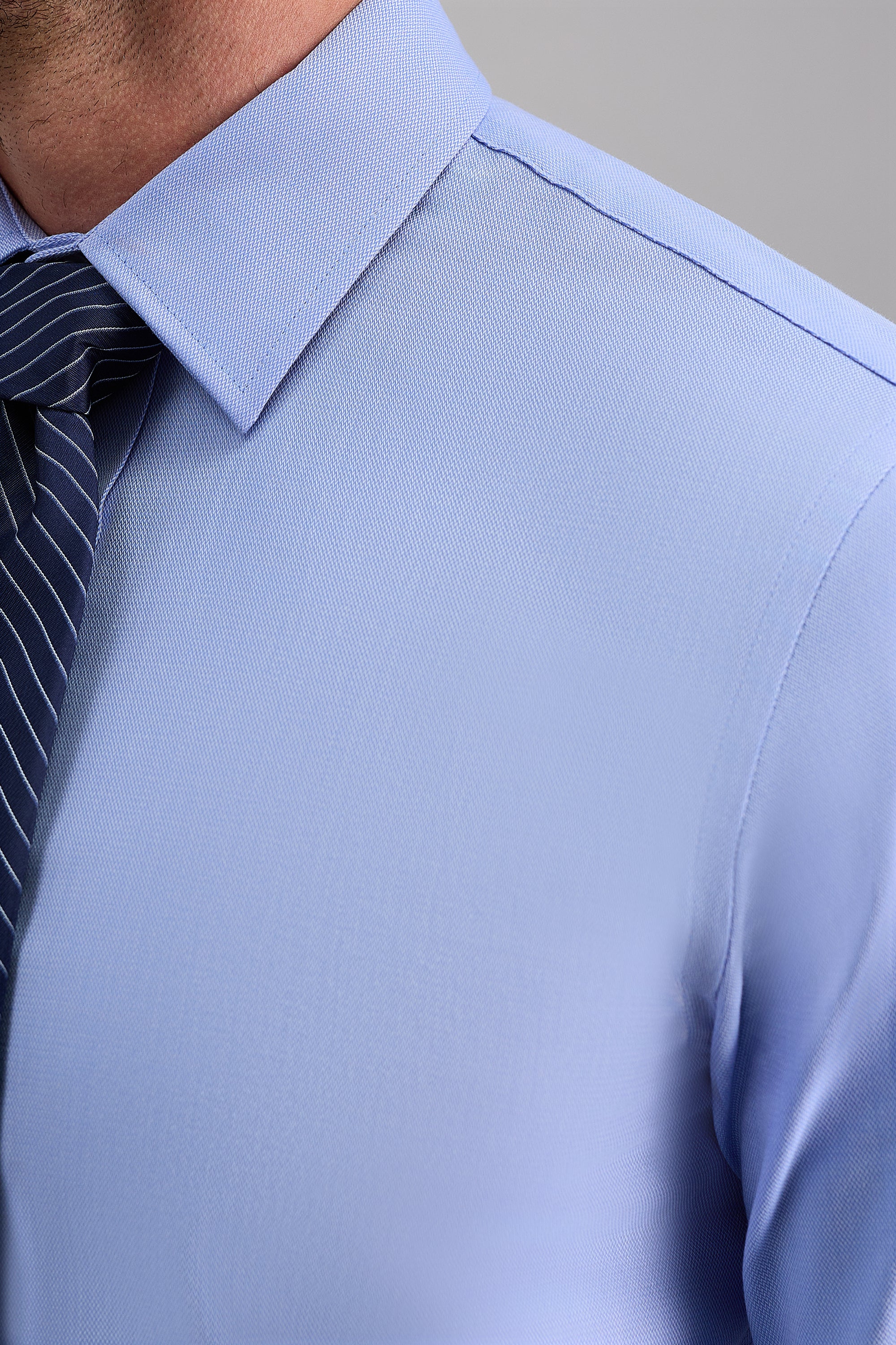 Premium Comfort Dress Shirt - Blue Herringbone