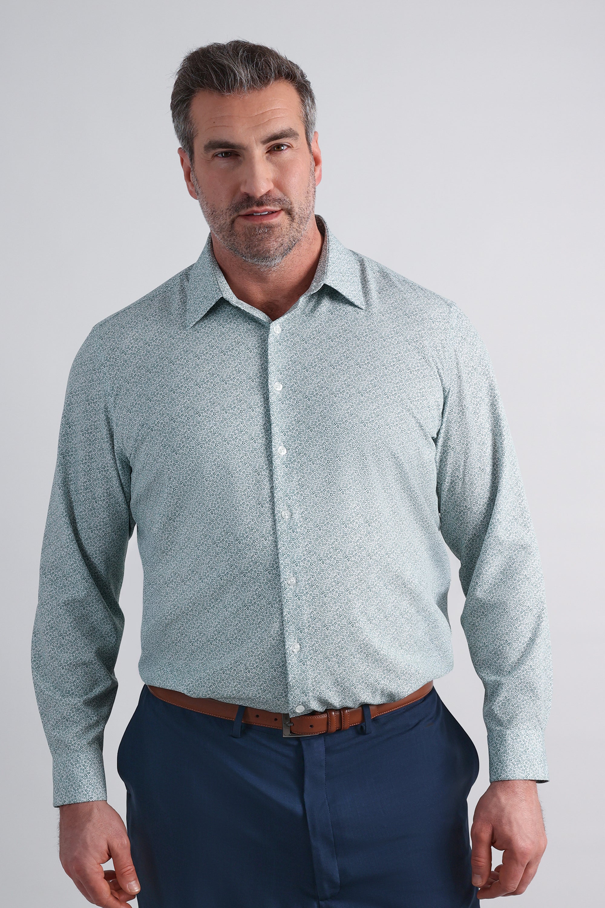 slim fit dress slacks Haggar Men's Classic-Fit Smart Wash Dress Shirt - White