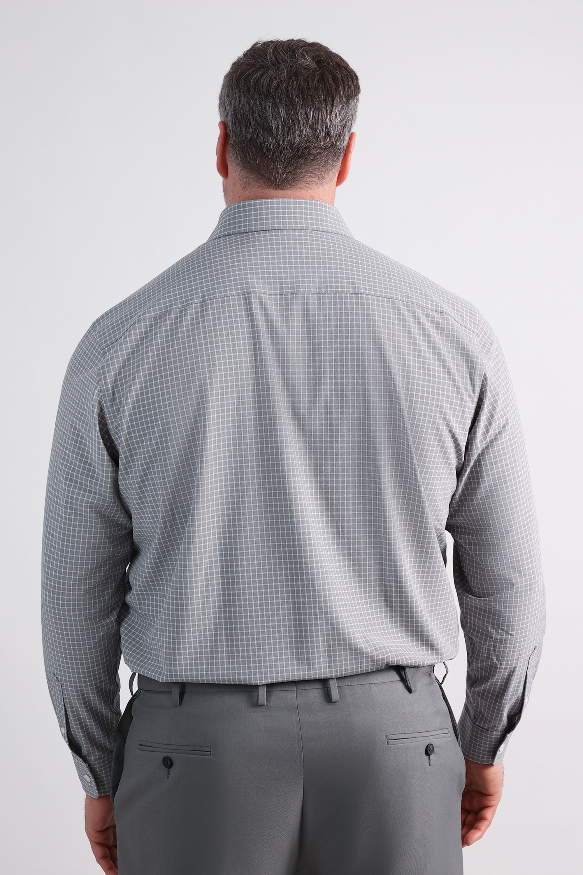 Tall Smart Wash® Dress Shirt - Medium Grey Grid