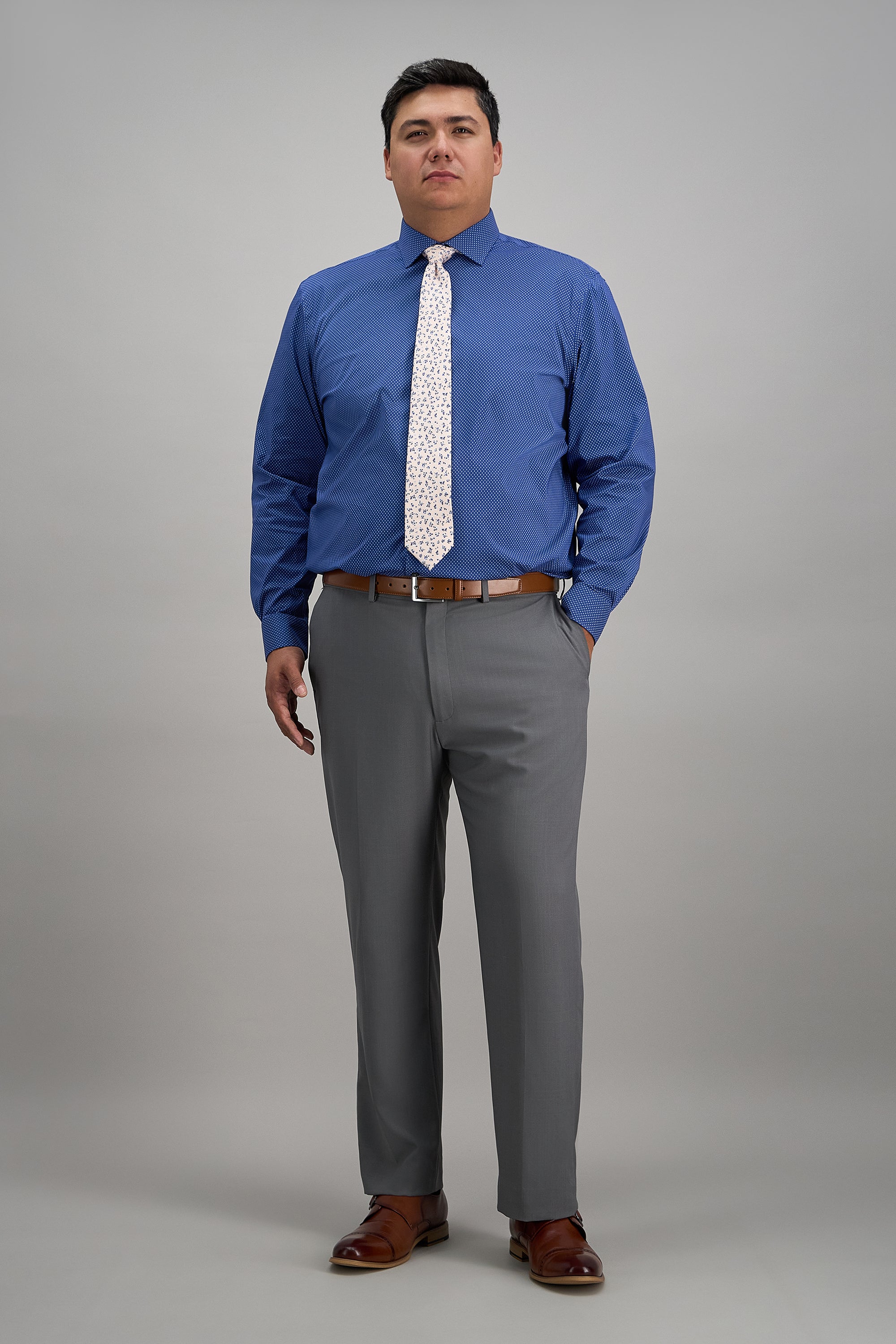 Big & Tall Wrinkle Free Classic Fit Dress Shirt - color_charcoal#color_charcoal