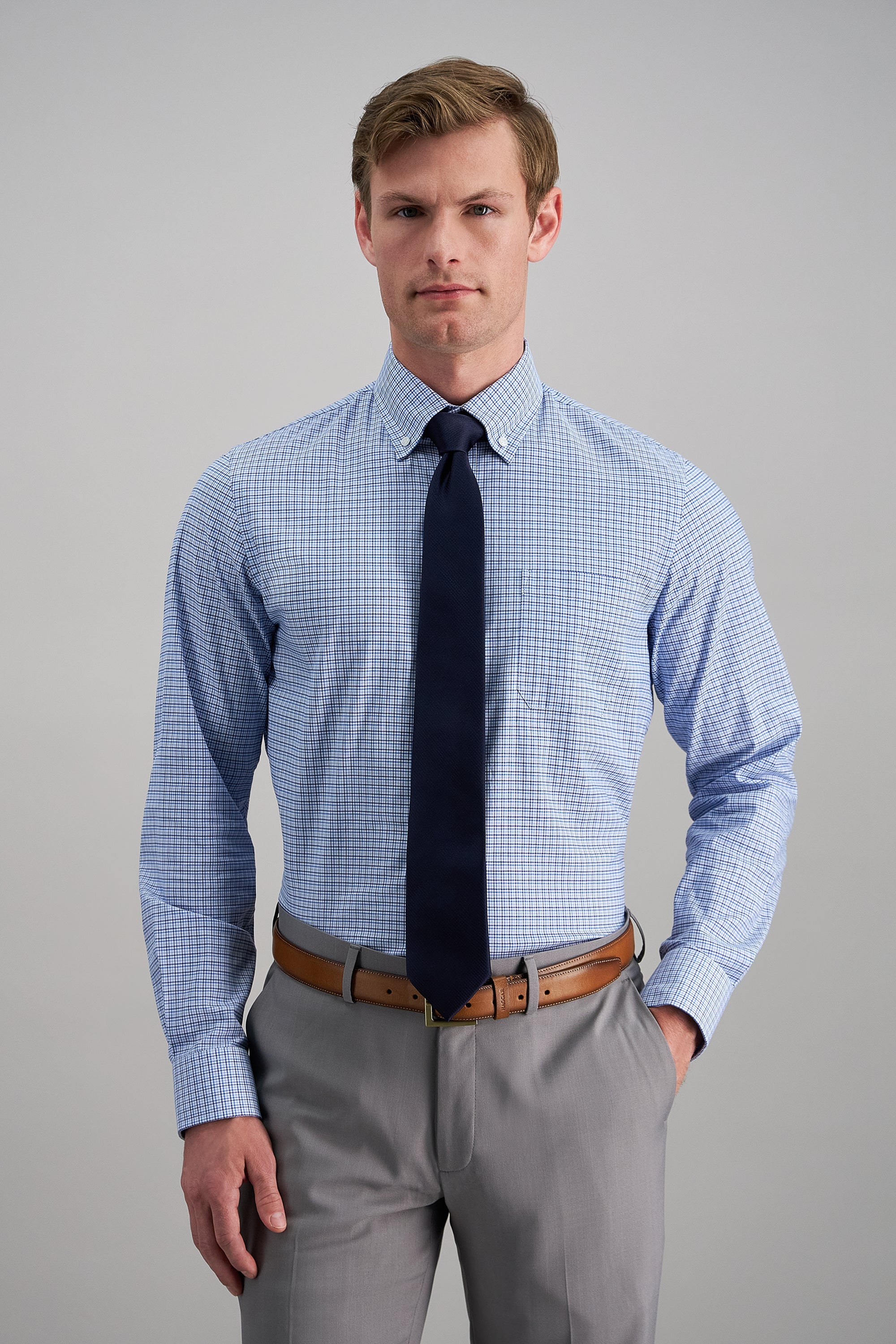 Premium Comfort Dress Shirt - Bright Blue Plaid - Haggar.com