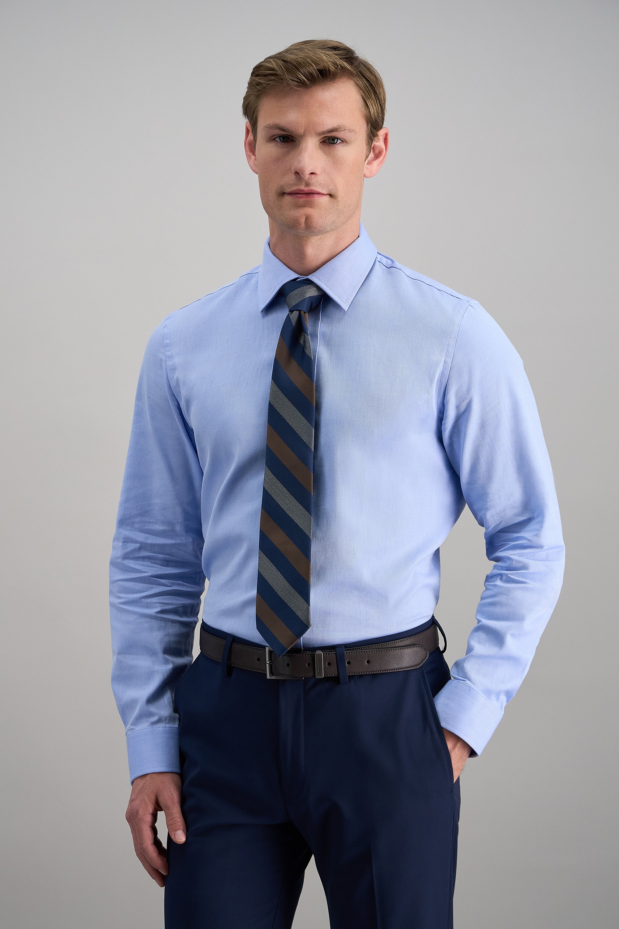 Premium Comfort Dress Shirt - Blue Herringbone