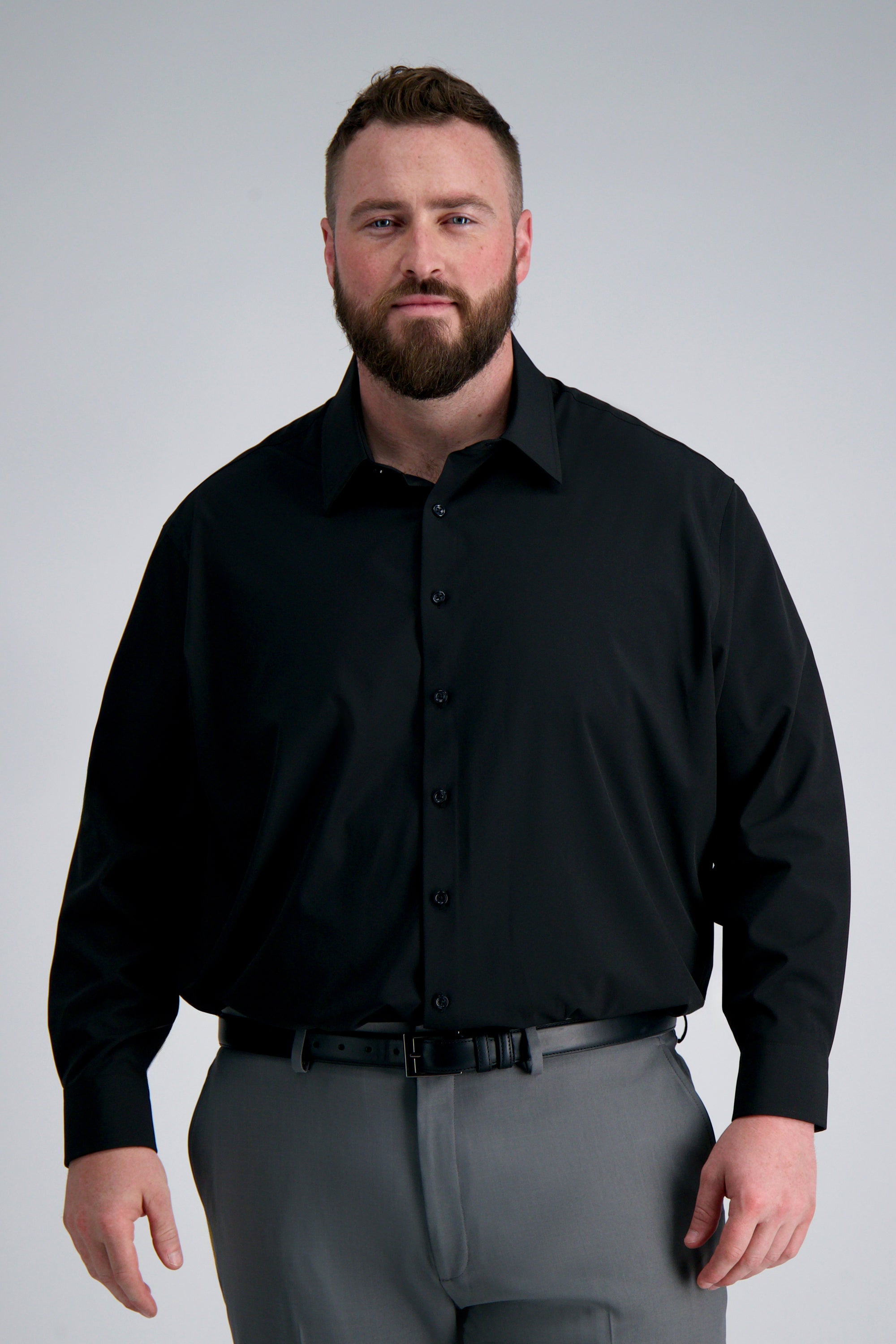 Haggar Big & Tall Men's Smart Wash Classic Fit Dress Shirt, Black, 18