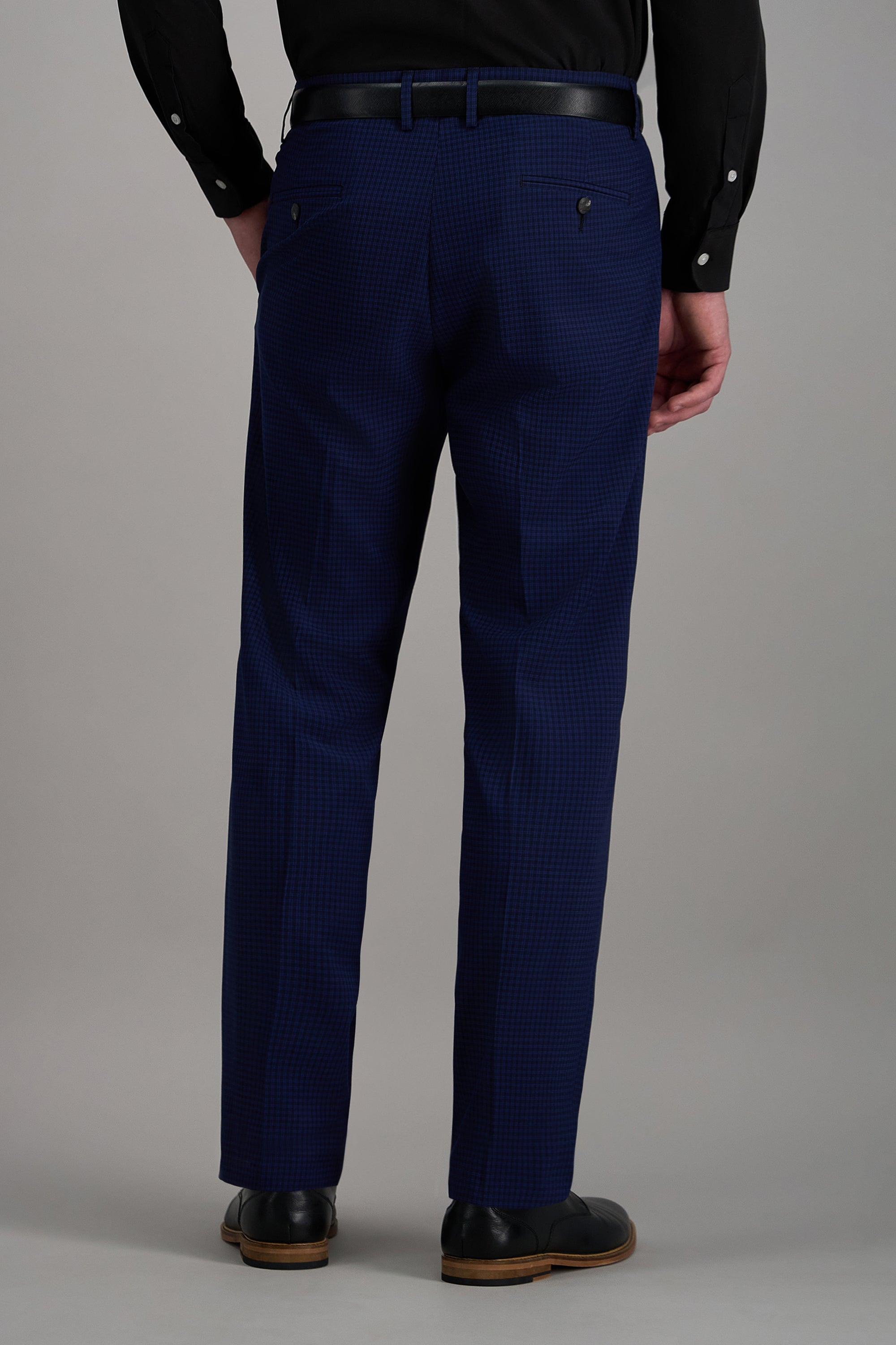 Haggar Pro Football Hall of Fame suit pant in classic dark fabric, tailored fit, with belt loops and front pockets.#color_blue