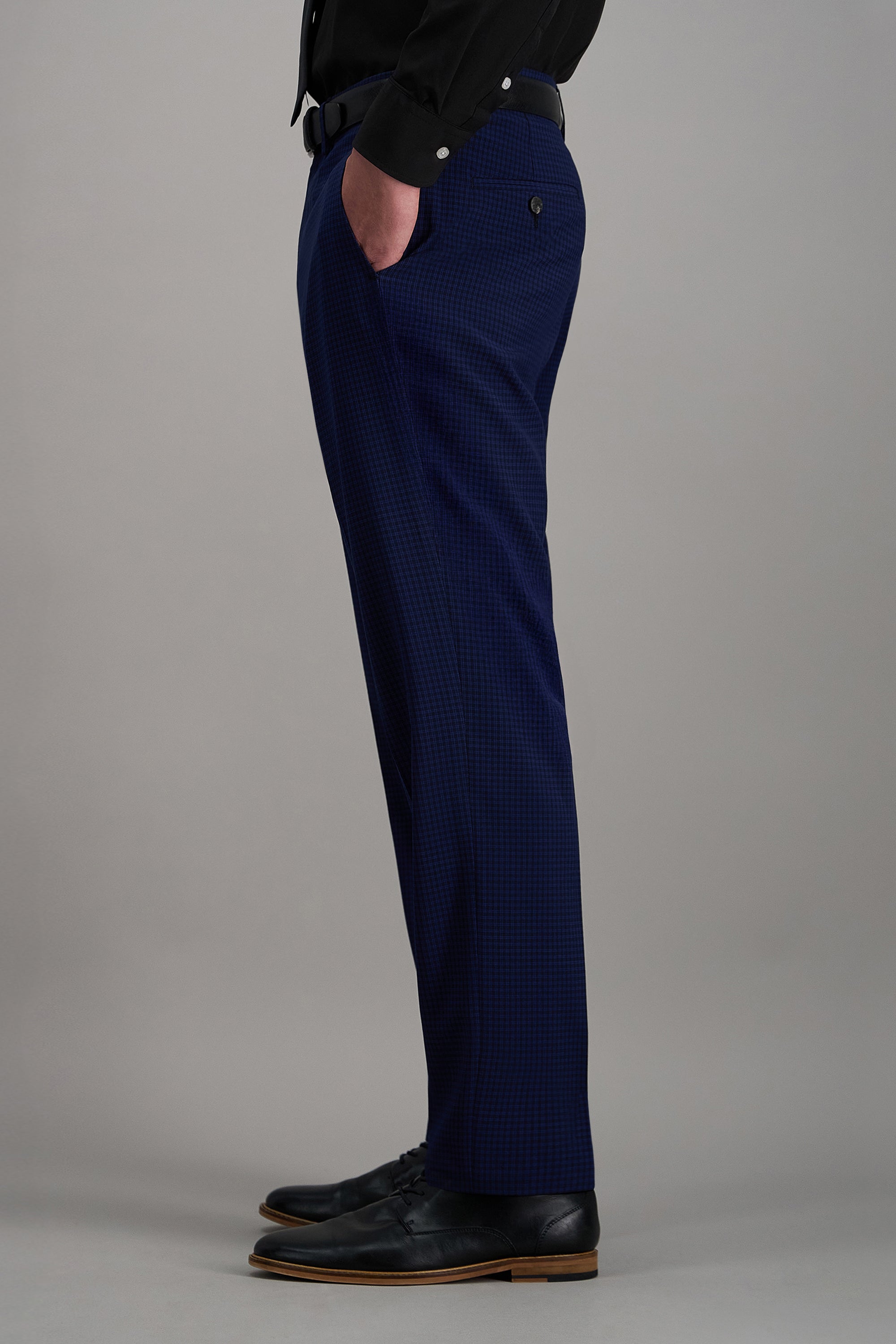 Haggar Pro Football Hall of Fame suit pant in classic tailored style, dark fabric with subtle stitching details.#color_blue