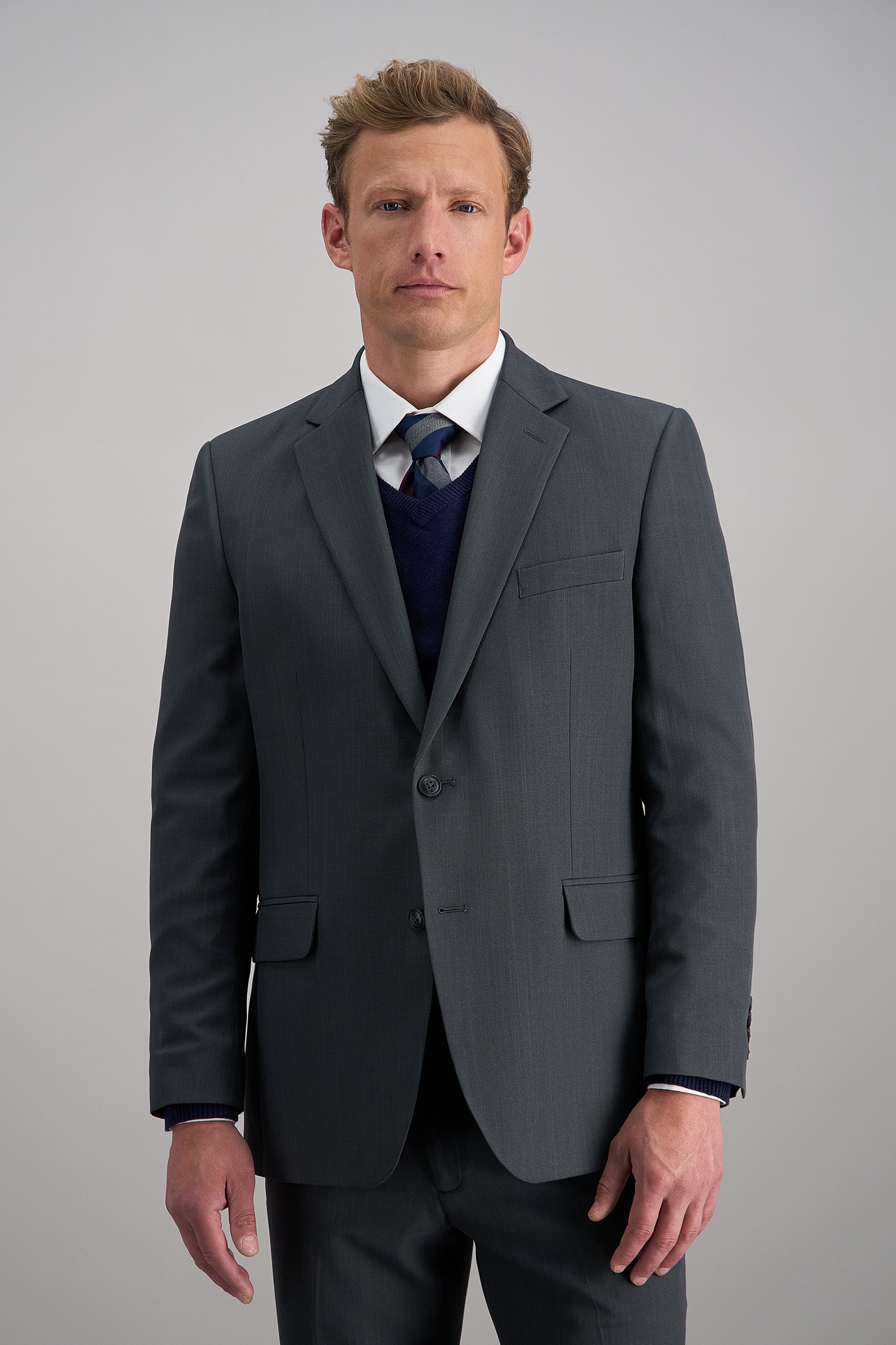Travel Performance Stria Suit Jacket - Haggar.com#color_dark heather grey