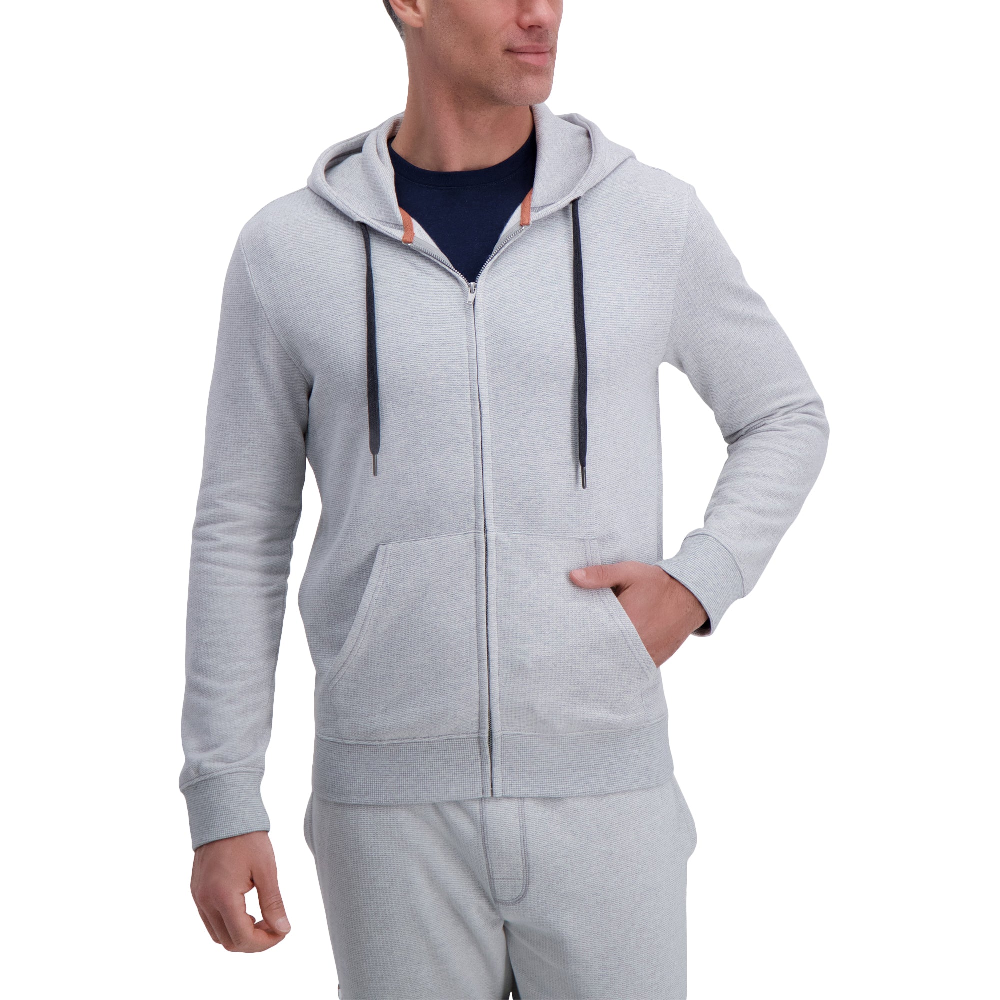 Full Zip Textured Fleece Hoodie Sweatshirt, , hi-res