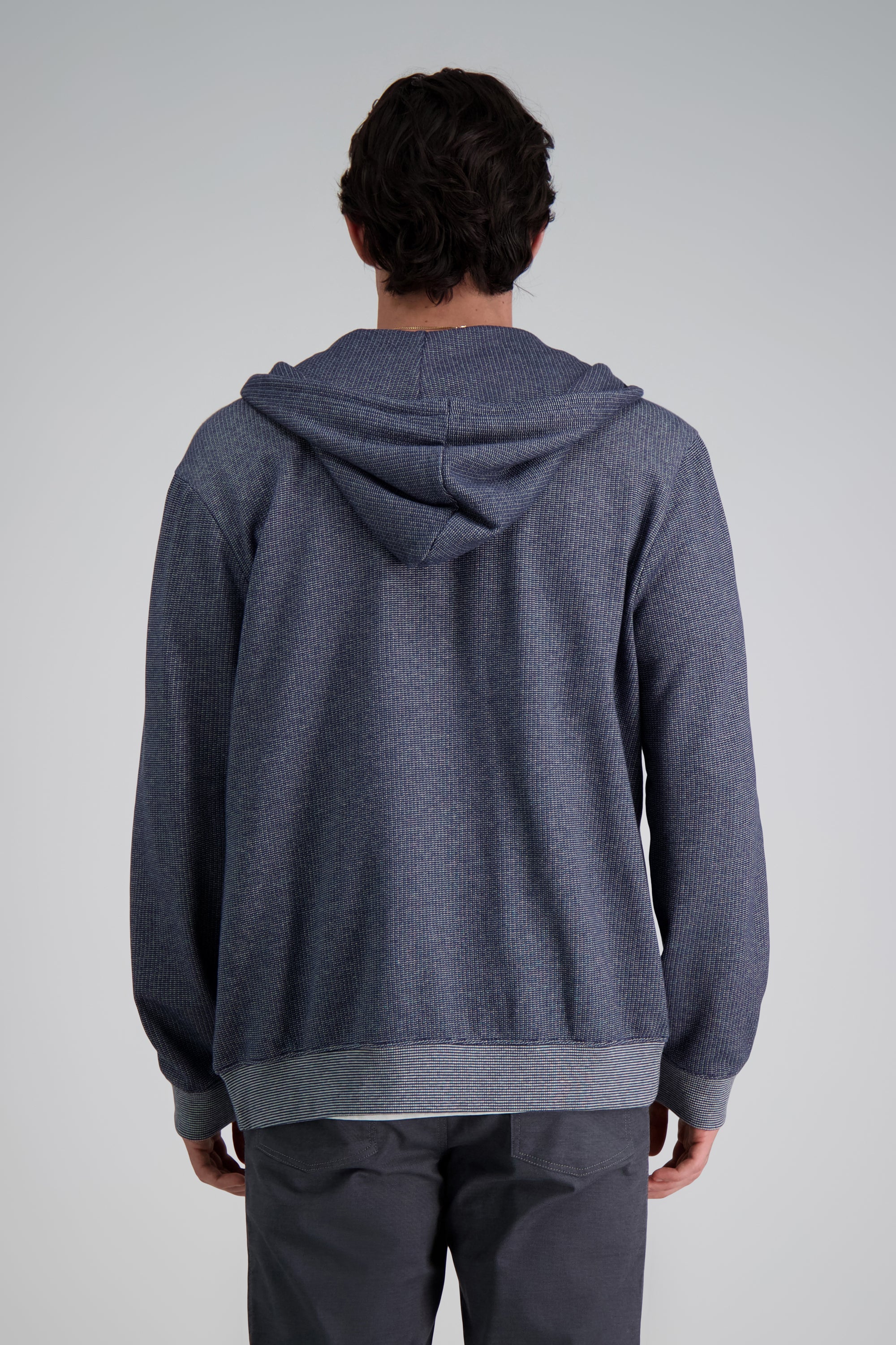 Full Zip Textured Fleece Hoodie Sweatshirt - Indigo