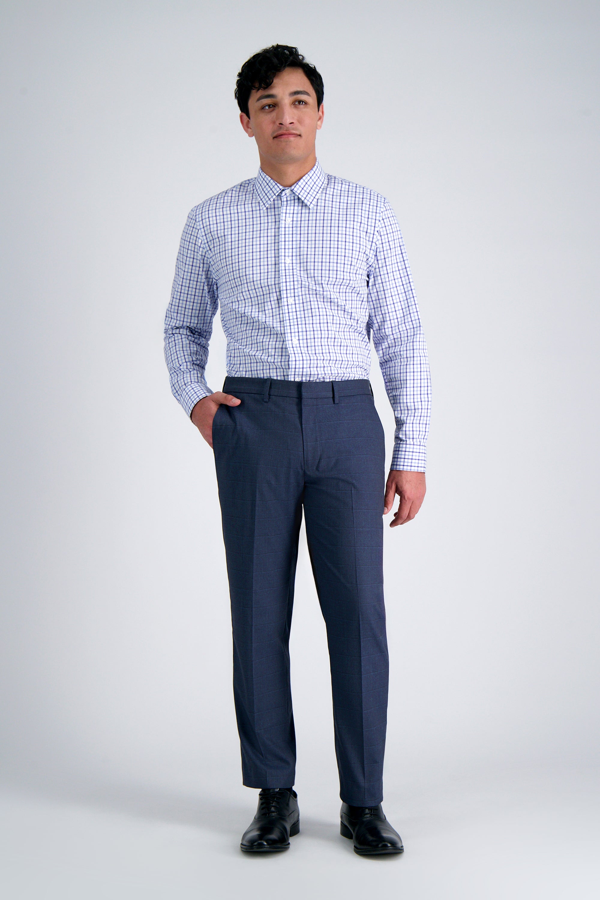 Premium Comfort Dress Shirt - Tonal Blue Check, , hi-res