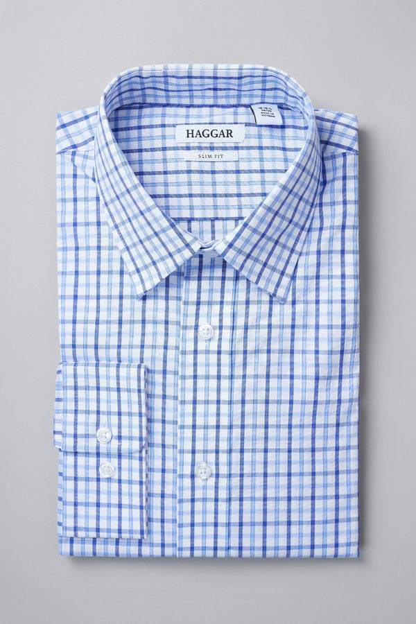 Premium Comfort Dress Shirt - Tonal Blue Check - Haggar.com#color_medium blue