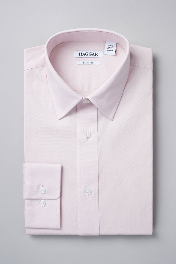 light pink mens dress shirt Haggar Men's Premium Comfort Slim Fit Wrinkle Resistant Dress Shirt