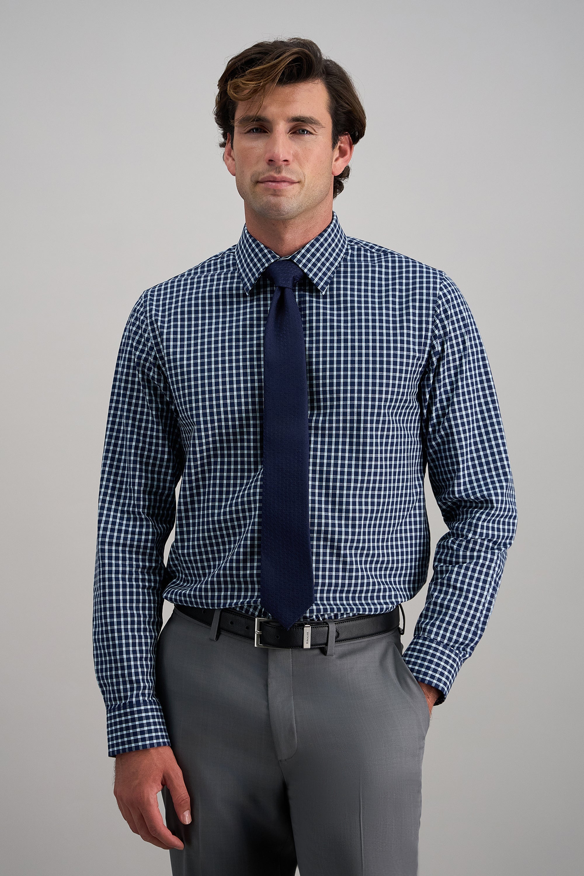 Premium Comfort Dress Shirt - Navy Check - Haggar.com