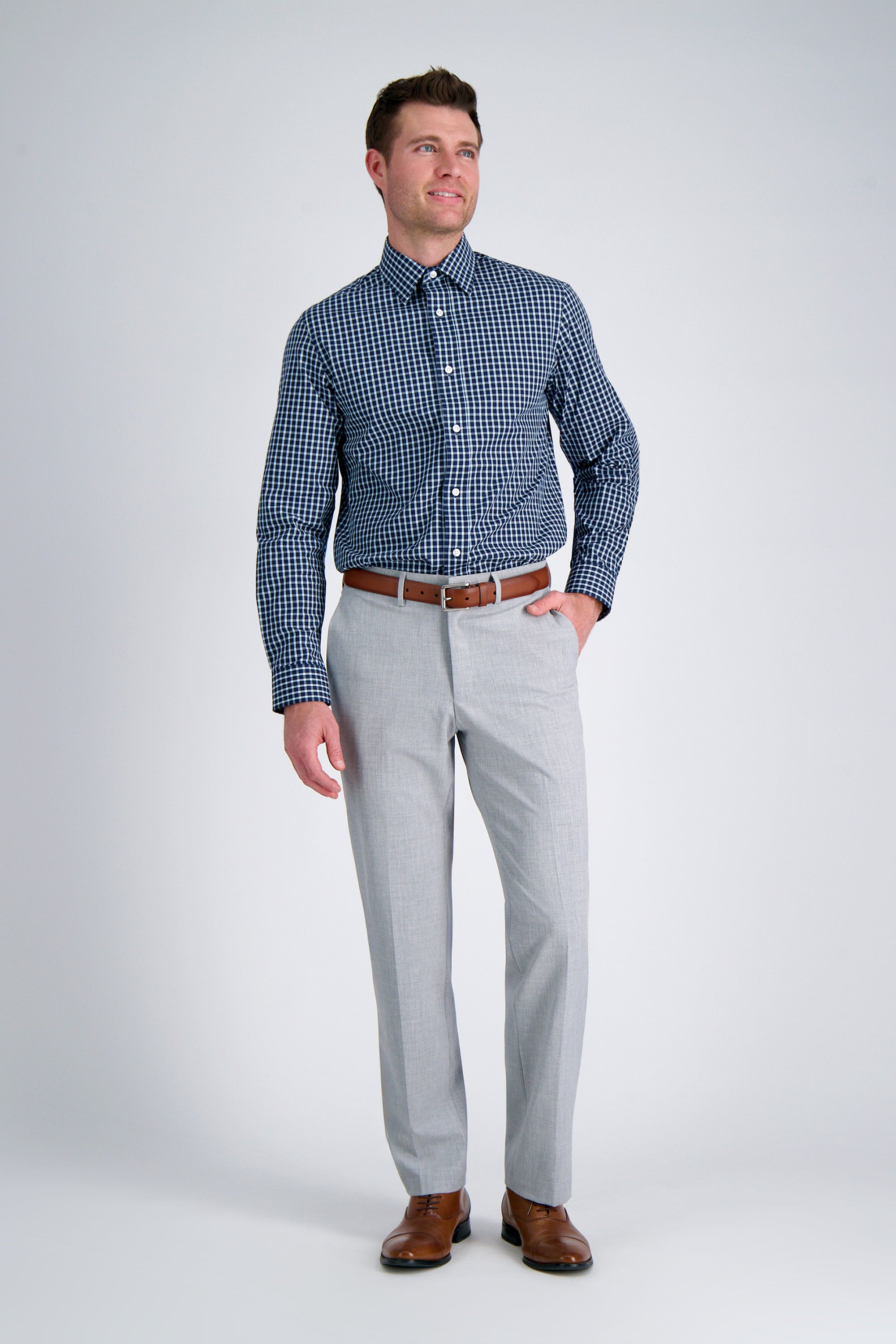 Premium Comfort Dress Shirt - Navy Check, , hi-res