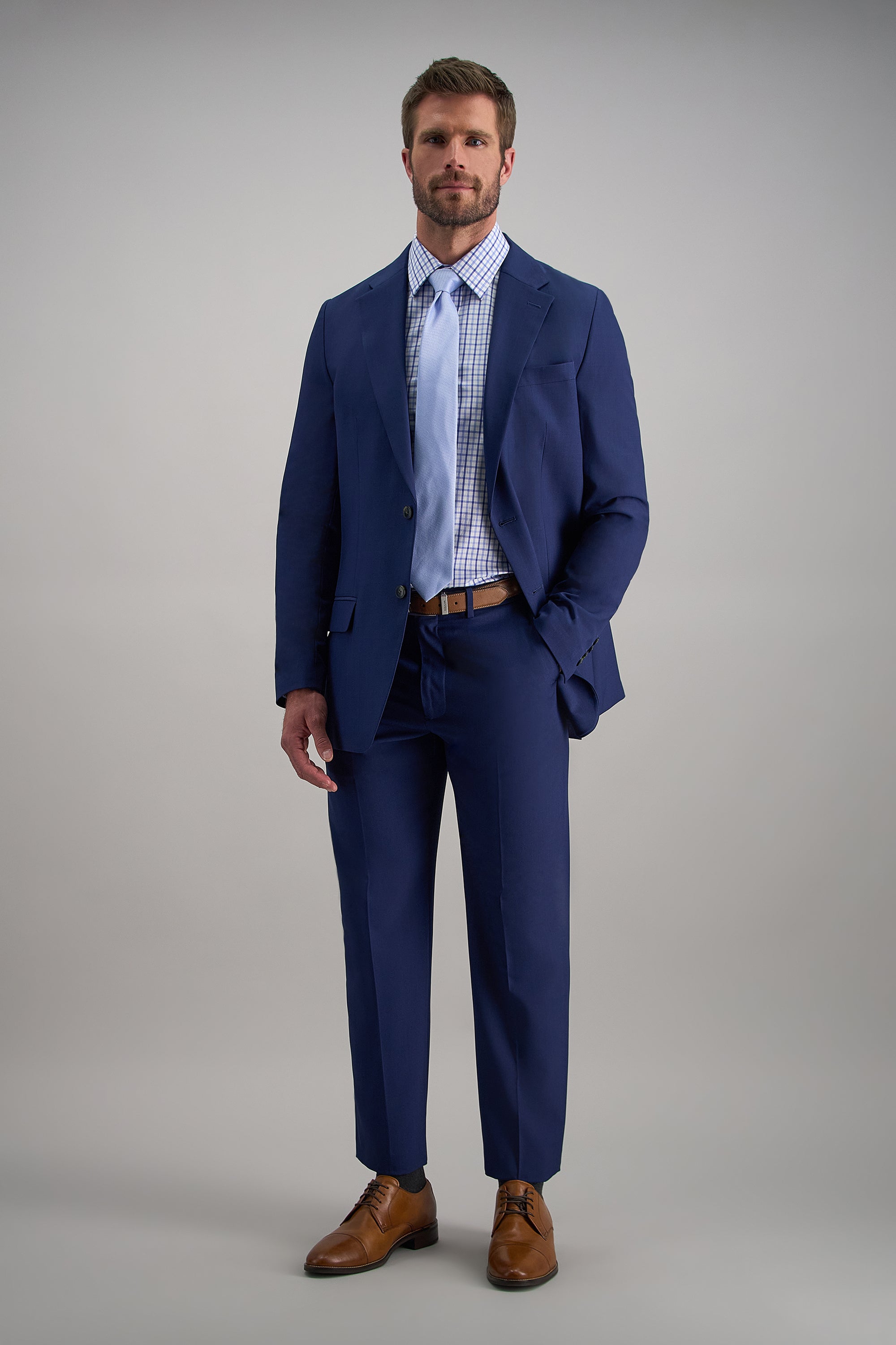 Premium Comfort Dress Shirt - Tonal Blue Check - Haggar.com