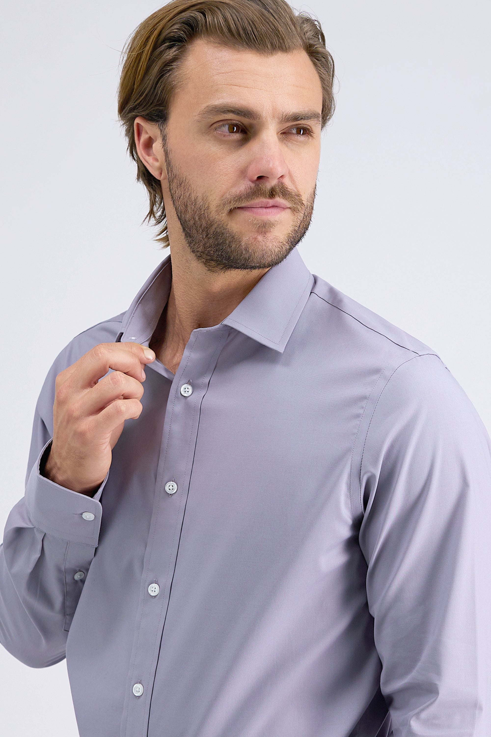 Premium Comfort Performance Cotton Dress Shirt - Charcoal, , hi-res