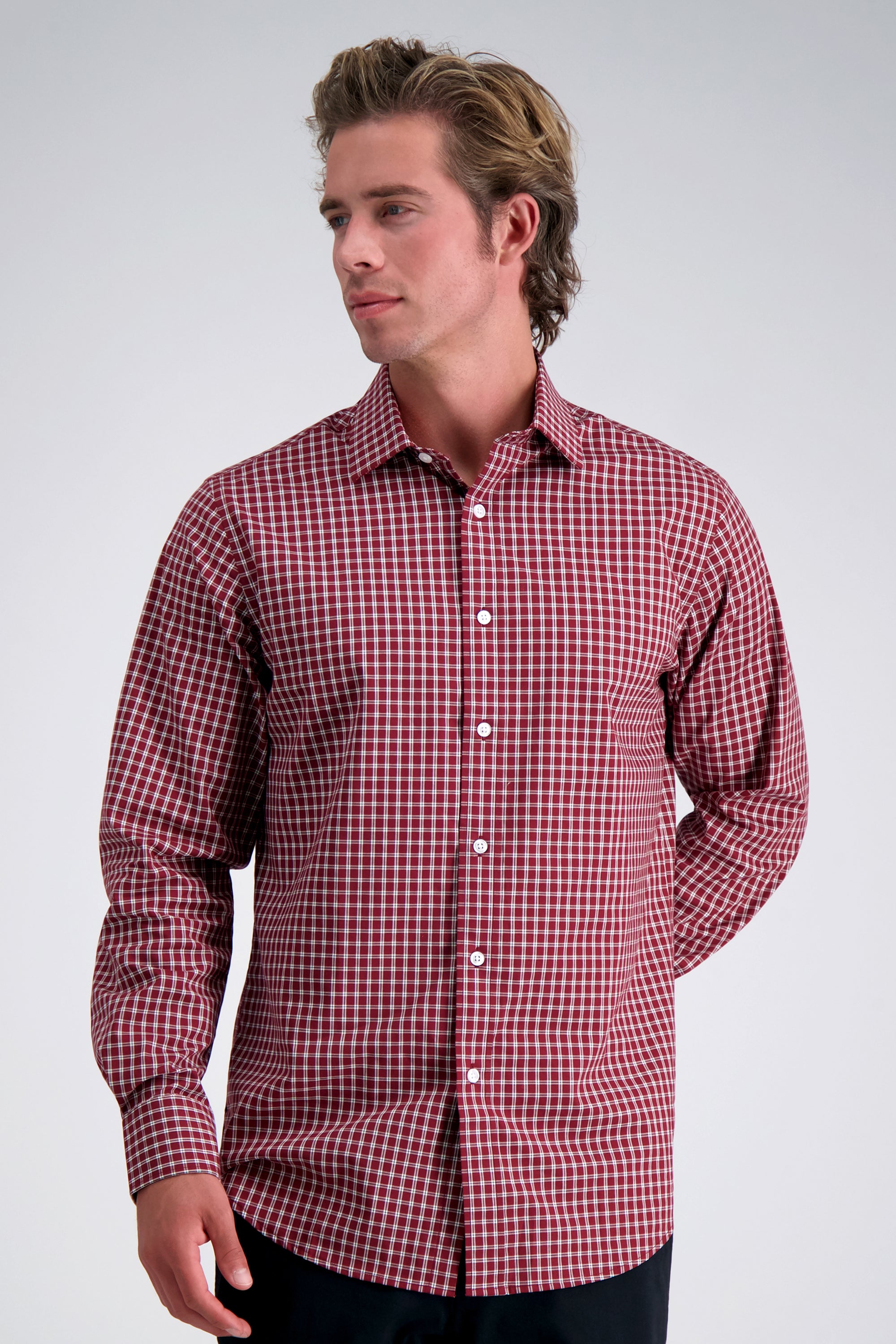 Premium Comfort Dress Shirt -  Dark Red Check, , hi-res