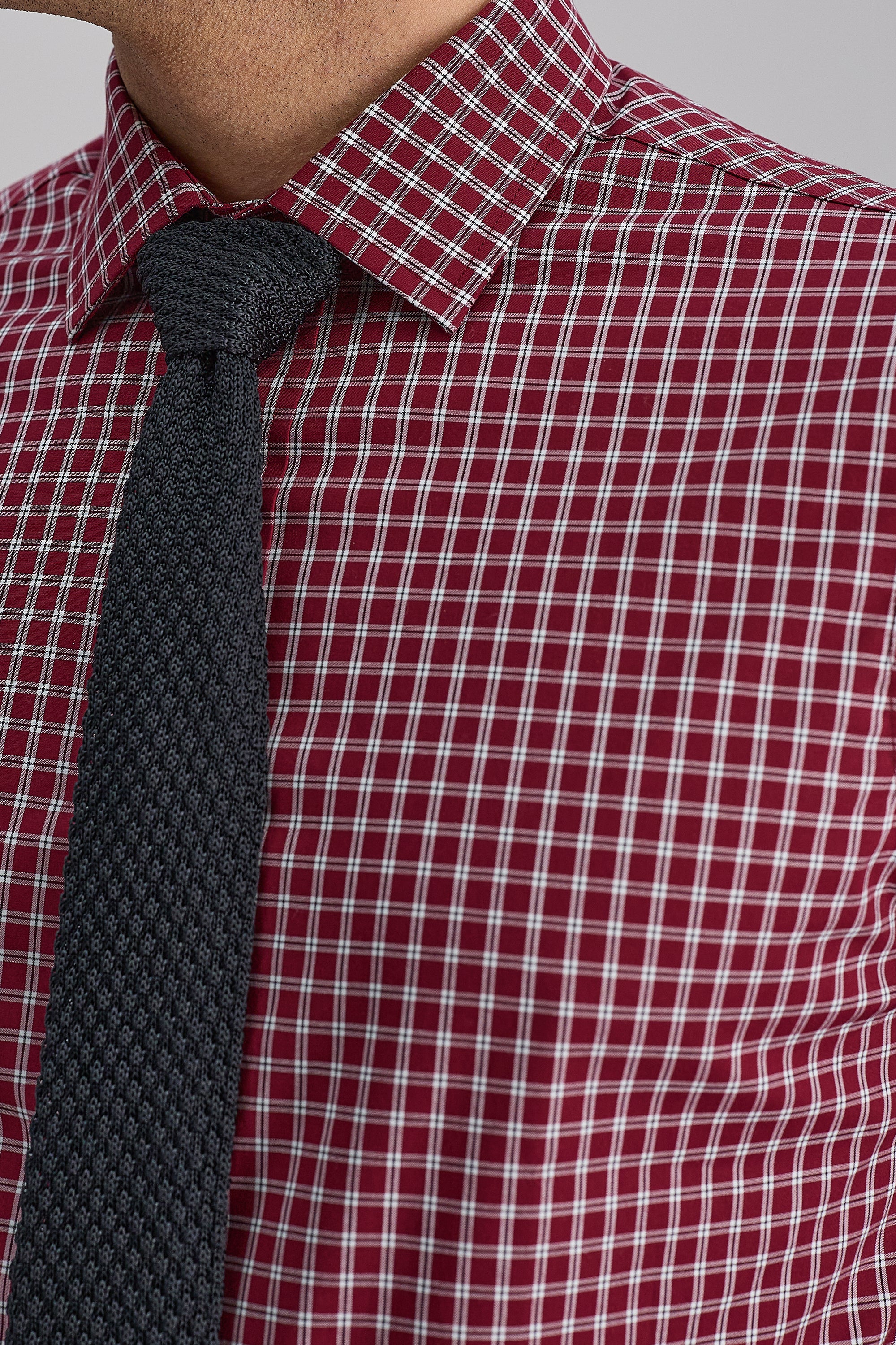 Premium Comfort Dress Shirt -  Dark Red Check